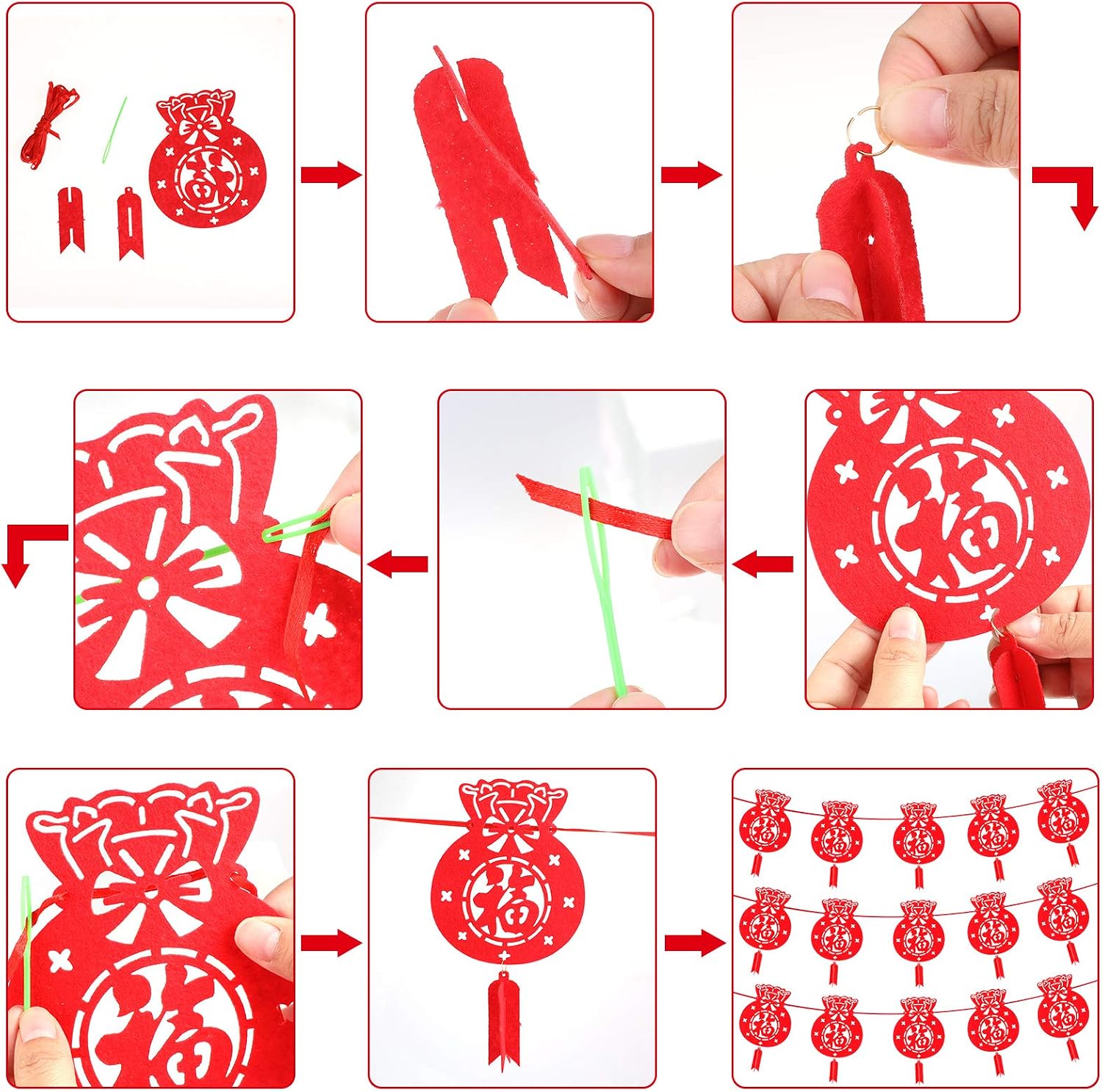 HOWAF 3Pcs Red Chinese New Year Banner Fortune Fu Zi Garlands Hanging Chinese Decorations for Spring Festival Chinese New Year Decorations 2026 Lunar New Year Decor Party Supplies - Image 4