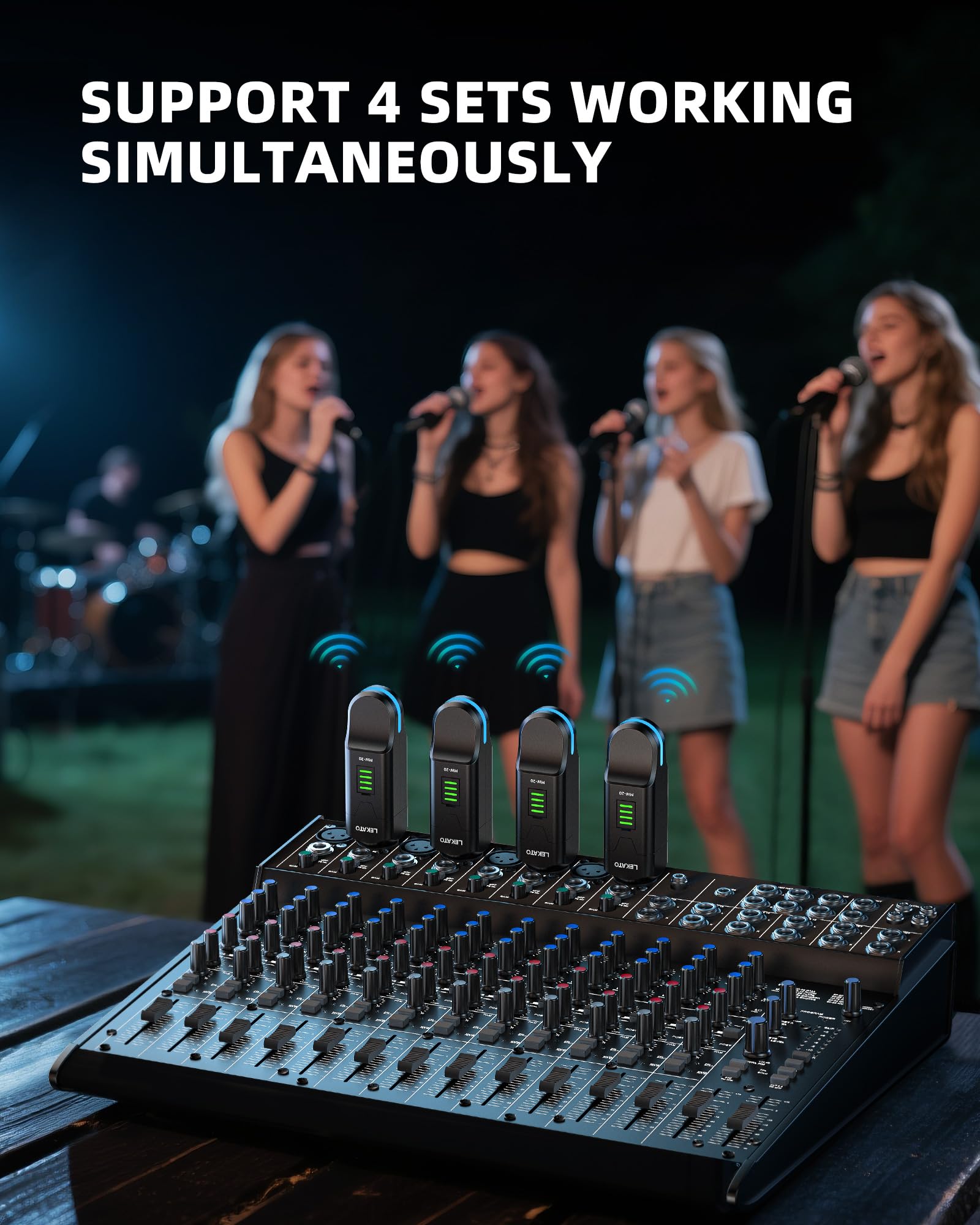 LEKATO Trasmettitore e ricevitore XLR wireless 2,4 GHz, alimentazione phantom 48 V, microfoni condensatore/dinamici, Plug & Play, runtime 8H per PA, mixer, performance live