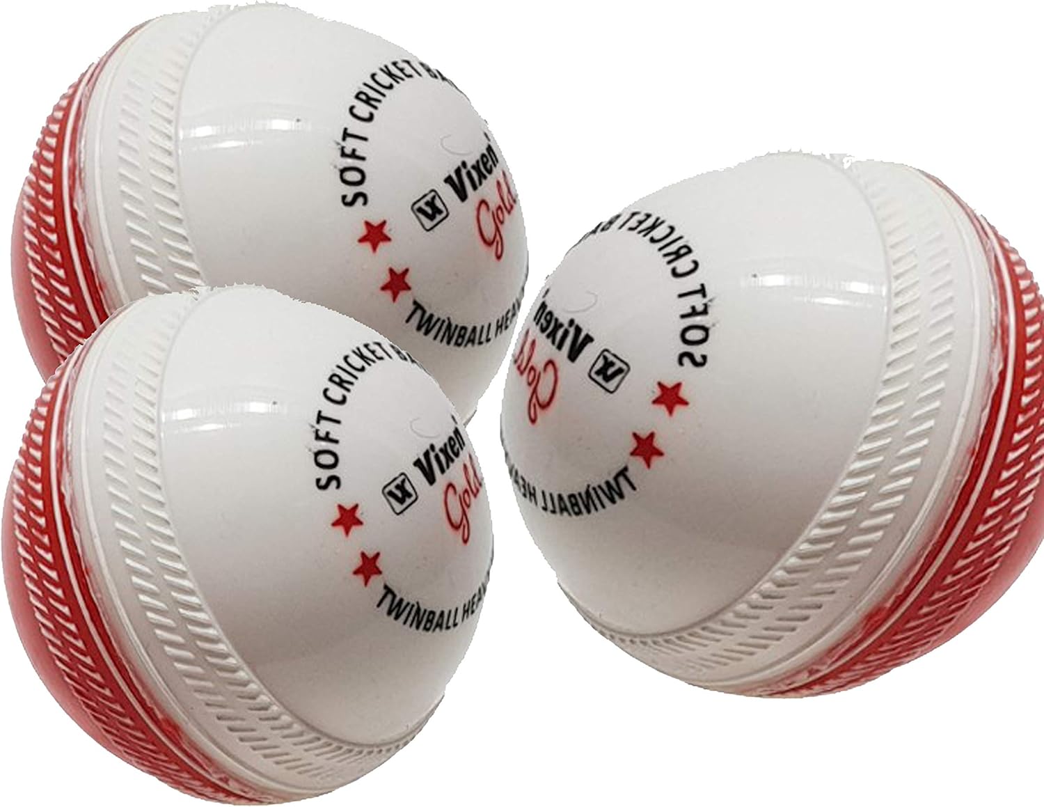 Vixen Soft Cricket Ball, Twinball Heavy Weight Red & White, 160gm Each, Pack of 3