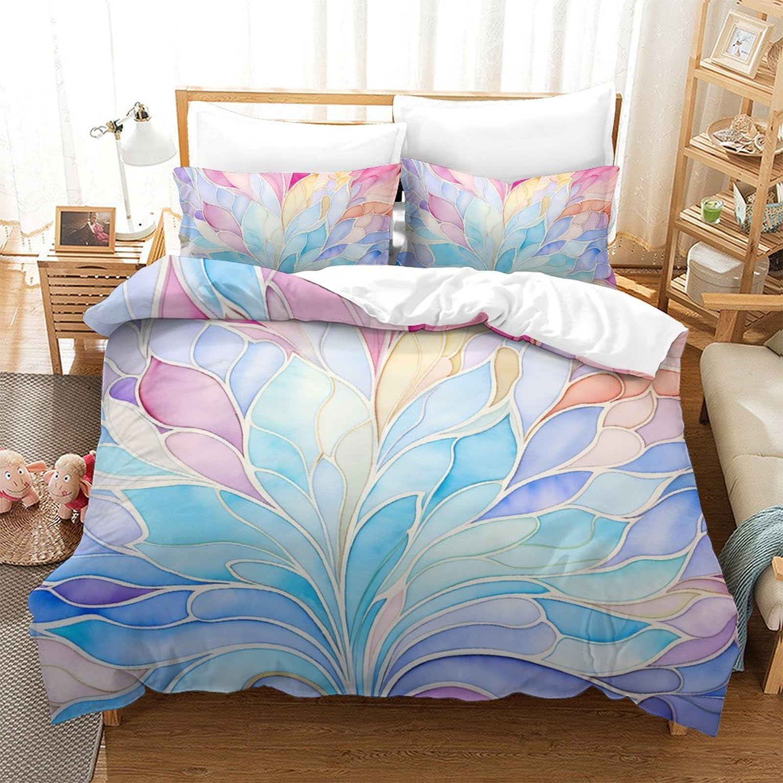 Parure de lit 200x200 lotus 3D avec housse de couette et taies d'oreiller