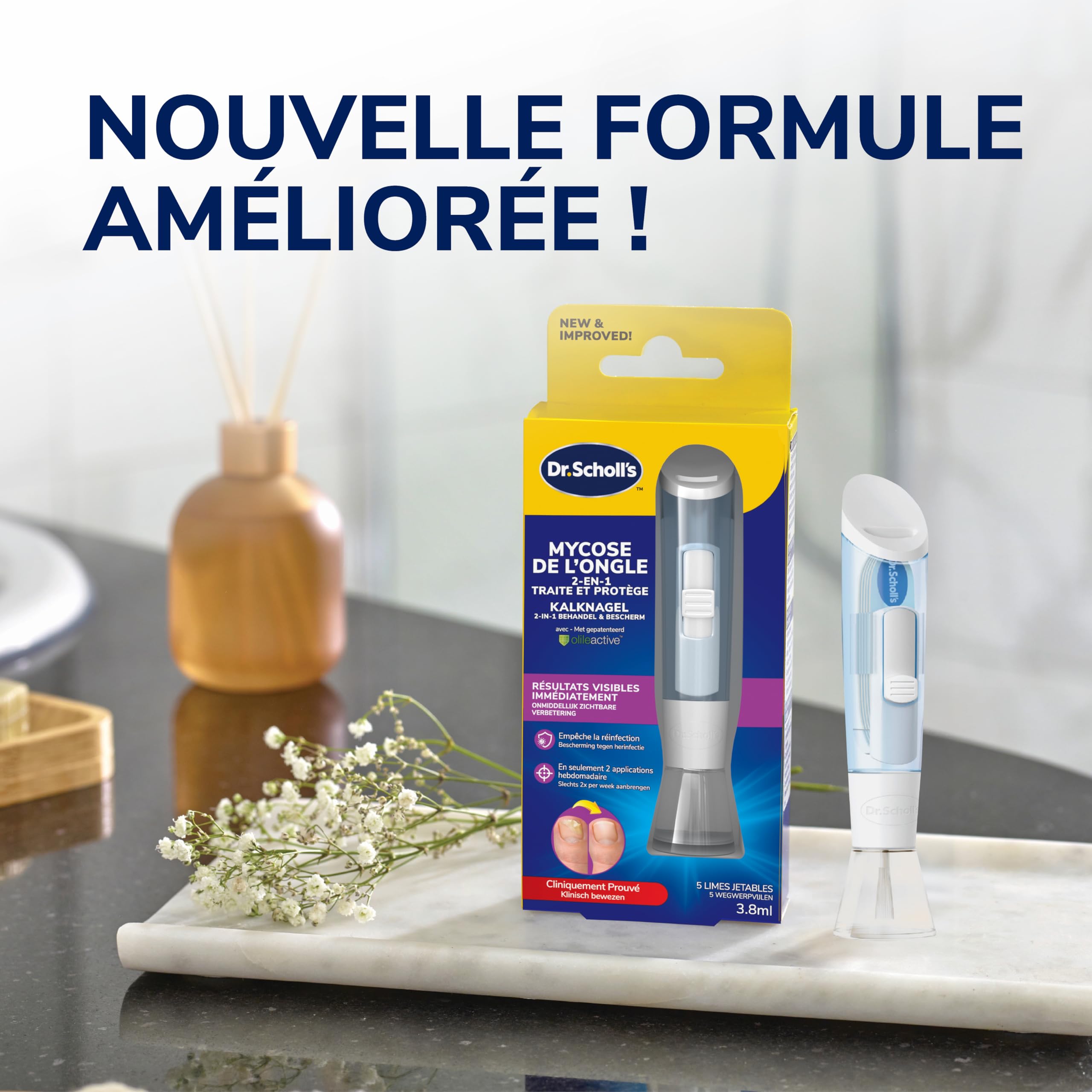 Dr. Scholl's Mycose des ongles 2-en-1 Traitement et Protection - Amélioration immédiate et visible - Facile à utiliser - Efficacité cliniquement prouvée - 3,8 mL