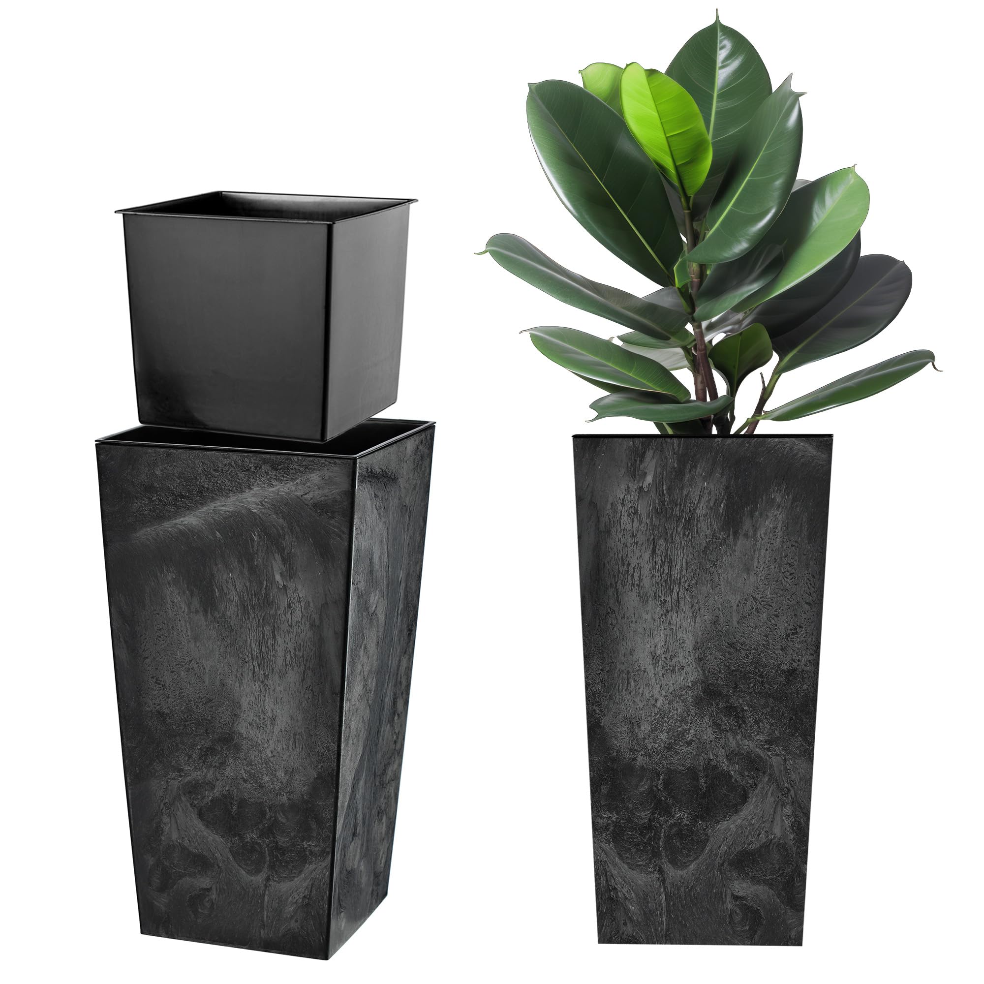 KADAX Macetero Alto de Diseño Moderno para Plantas de Interior y Exterior, Maceta Grande de Plástico, Jardinera Alta (Crema, Texturizado, 68 cm) — view 33