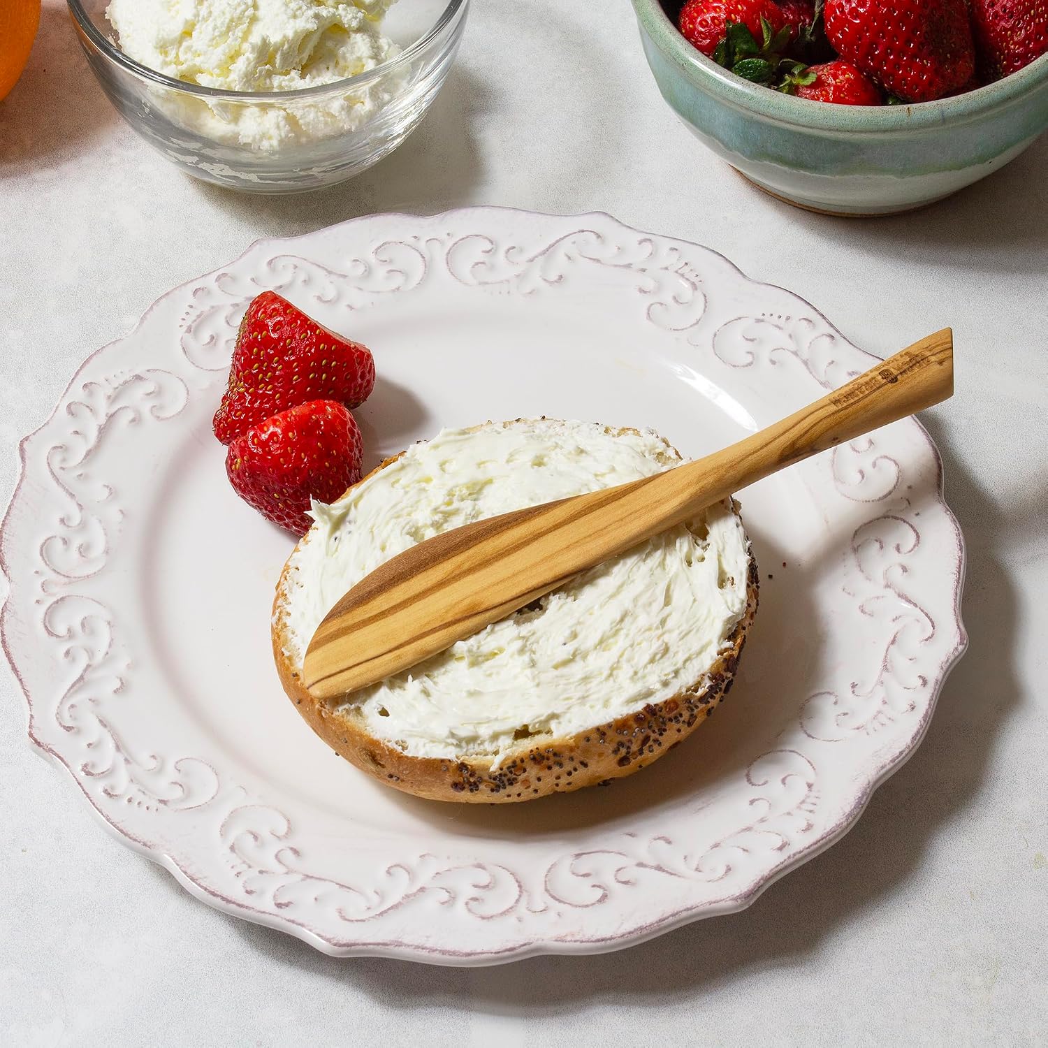 Totally Bamboo Rock & Branch Olive Wood Cheese Spreader Knife, Wooden Kitchen Spreader for Butter, Dips, Soft Cheese, Jams and More, 6-3/4" Long