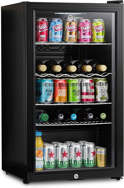 Subcold Super85 LED - Under-Counter Fridge | 85L Beer, Wine & Drinks Fridge | LED Light + Lock and Key | Energy Efficient (Black, 85L)