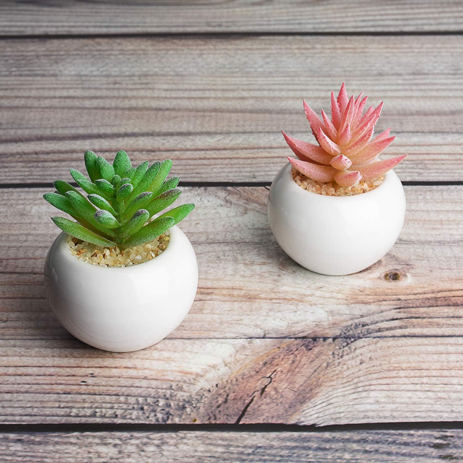 Lvydec 6 Pack Artificial Succulent Plants, Mini-Sized Fake Succulent Plants in Pots for Home Bath Office Shelf Decoration, Porcelain Pots