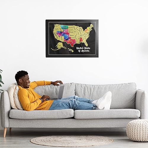 Miniatura 7 de TRAVELISIMO Mapa para rascar de los Estados Unidos, mapa de Estados Unidos de 12x17 pulgadas con 25 accesorios únicos y diseño colorido, mapas de