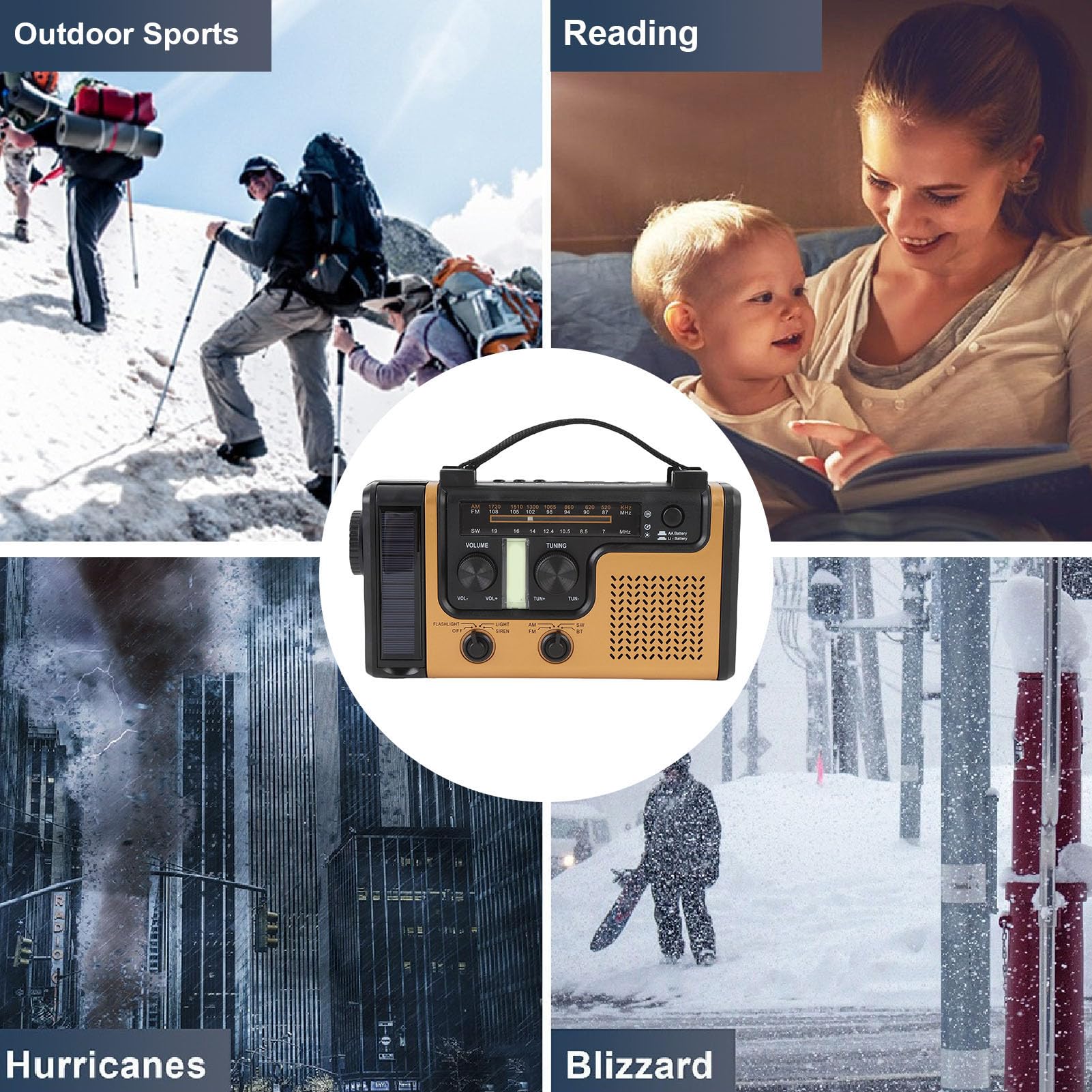 AM FM Solar Radio Radio, Bluetooth 5.0 Ręcznie Przenośne Radio z latarką, Alarm SOS, ładowarka do Telefonu Komórkowego, Małe Radia Pogodowe na Kemping, Awaryjne
