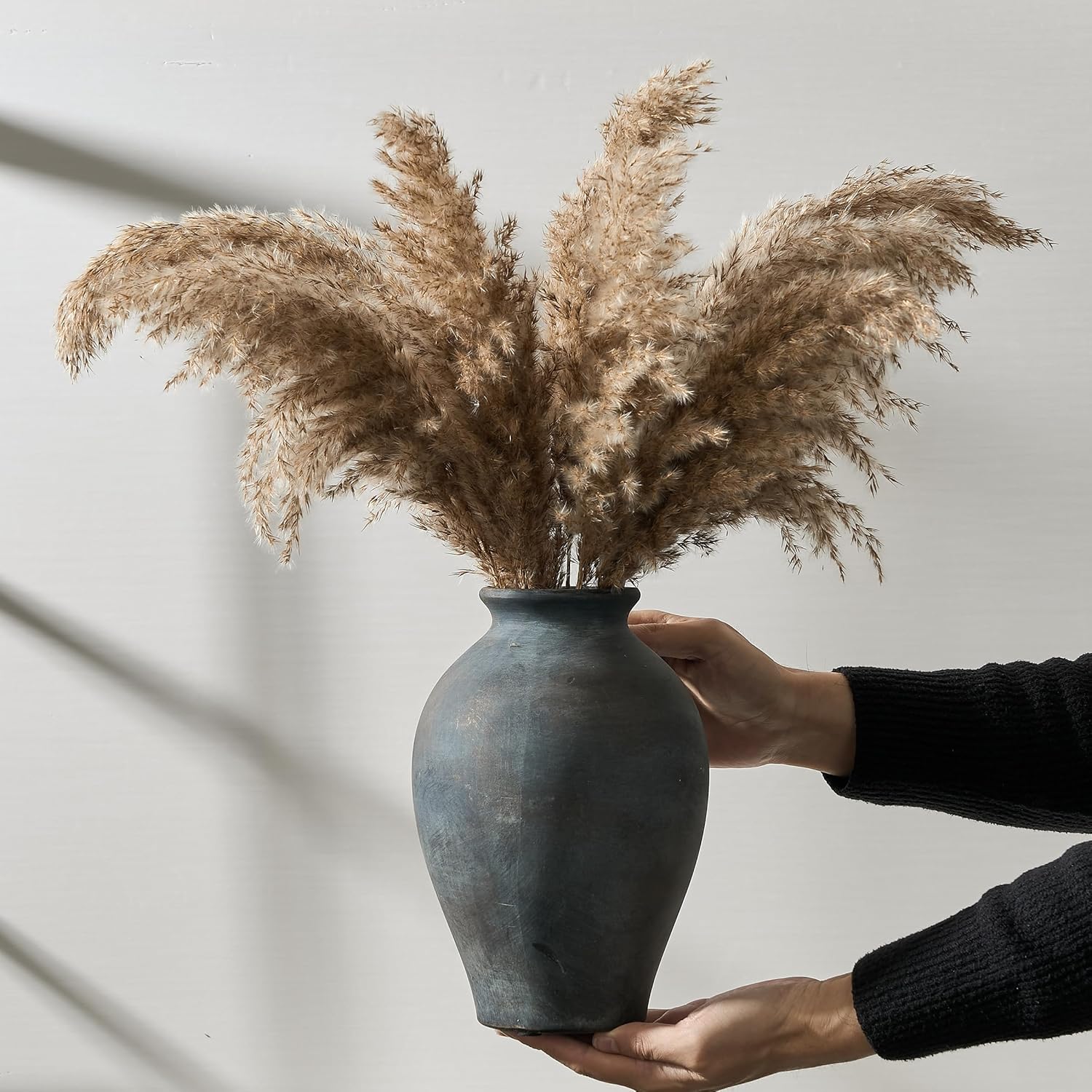 SIDUCAL Ceramic Vintage Flower Vase | 9 Inch Large Pottery Rustic Farmhouse Boho Vase for Home Decor, Table, Living Room, Bathroom, Coffee Desk, Shelf, Mantel Decoration, Wedding, Bronze