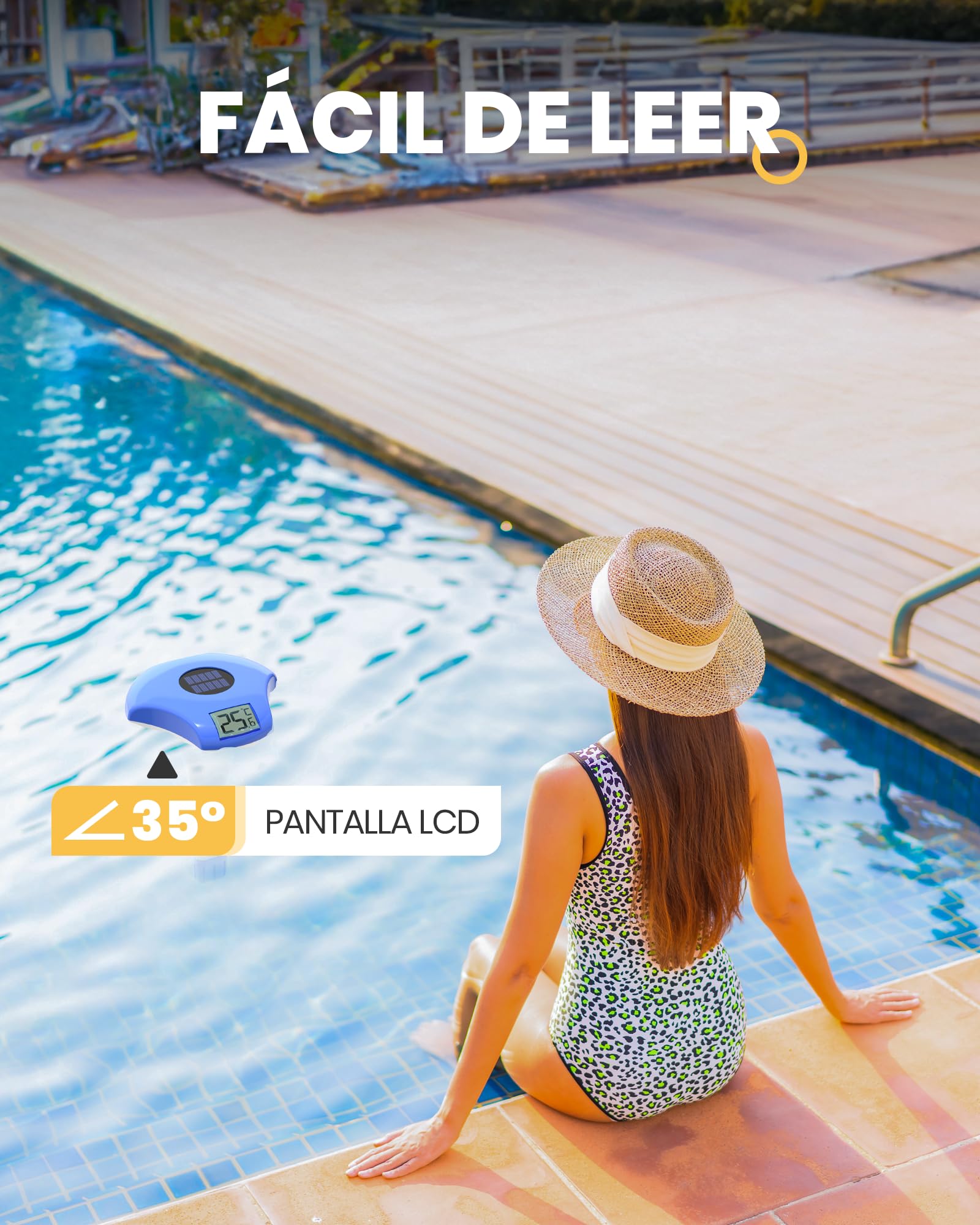 Baldr Solar Termómetro Piscina Flotante con Pantalla Digital de Fácil Lectura, Resistente al Agua IPX8, Risparmio Energetico, para Piscinas, Bañeras de Hielo y Jacuzzis