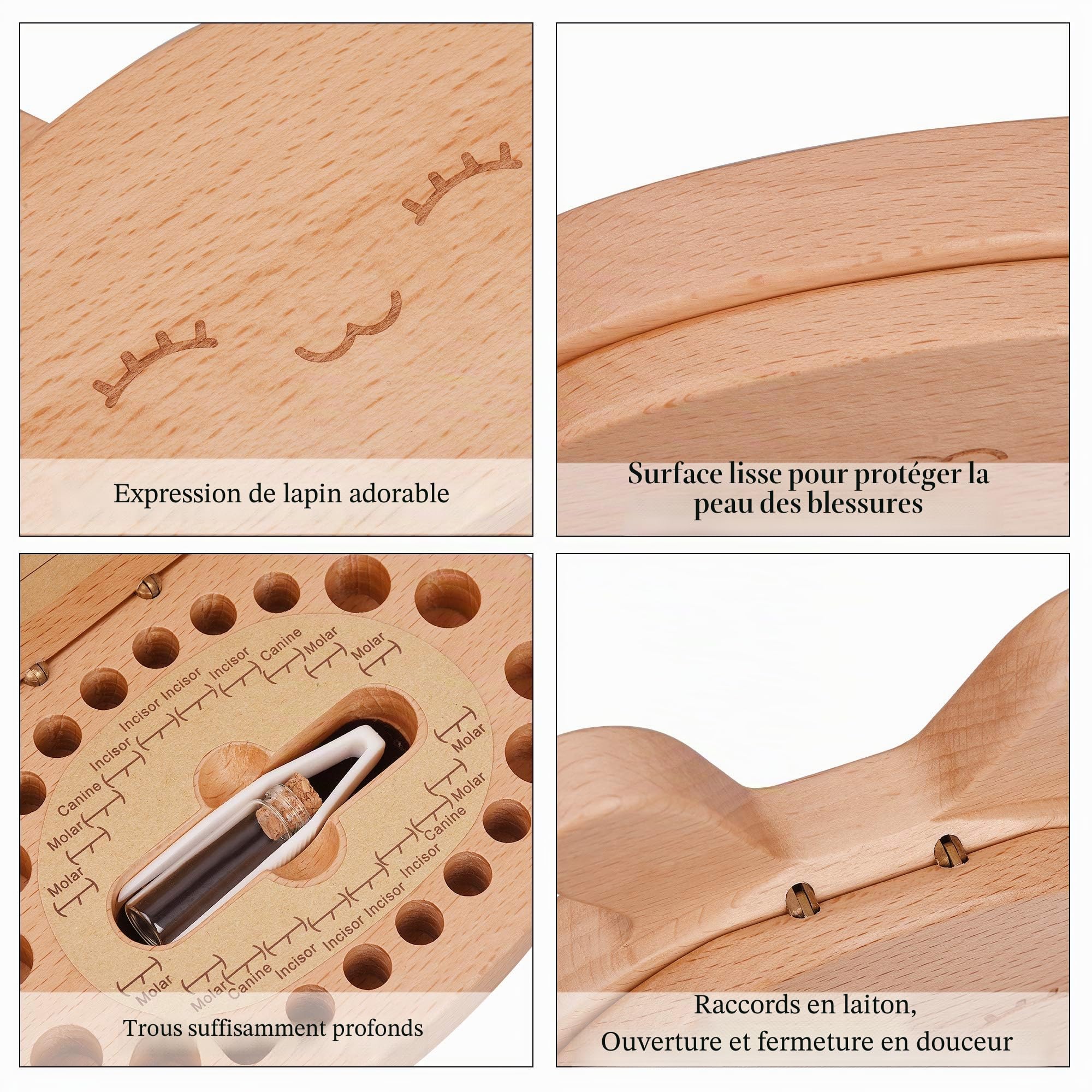 AhfuLife Boîte à Dents en Bois Générique pour Bébé - Boîte à Souvenirs de Dents de Lait - Cadeau (Lapin)