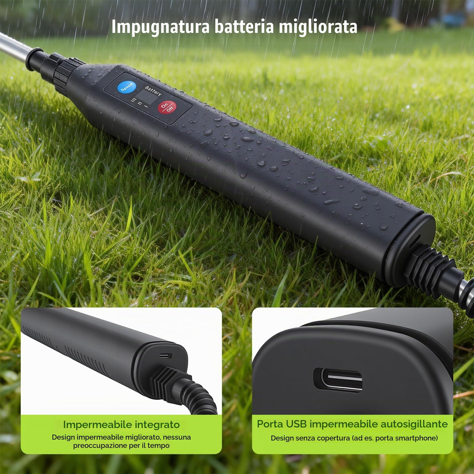 Spruzzatore a pressione da 8L, potente spruzzatore elettrico per piante da 7,4V con 3 ugelli e tracolla regolabile, impugnatura ricaricabile tramite USB e asta telescopica per diserbo e irrigazione