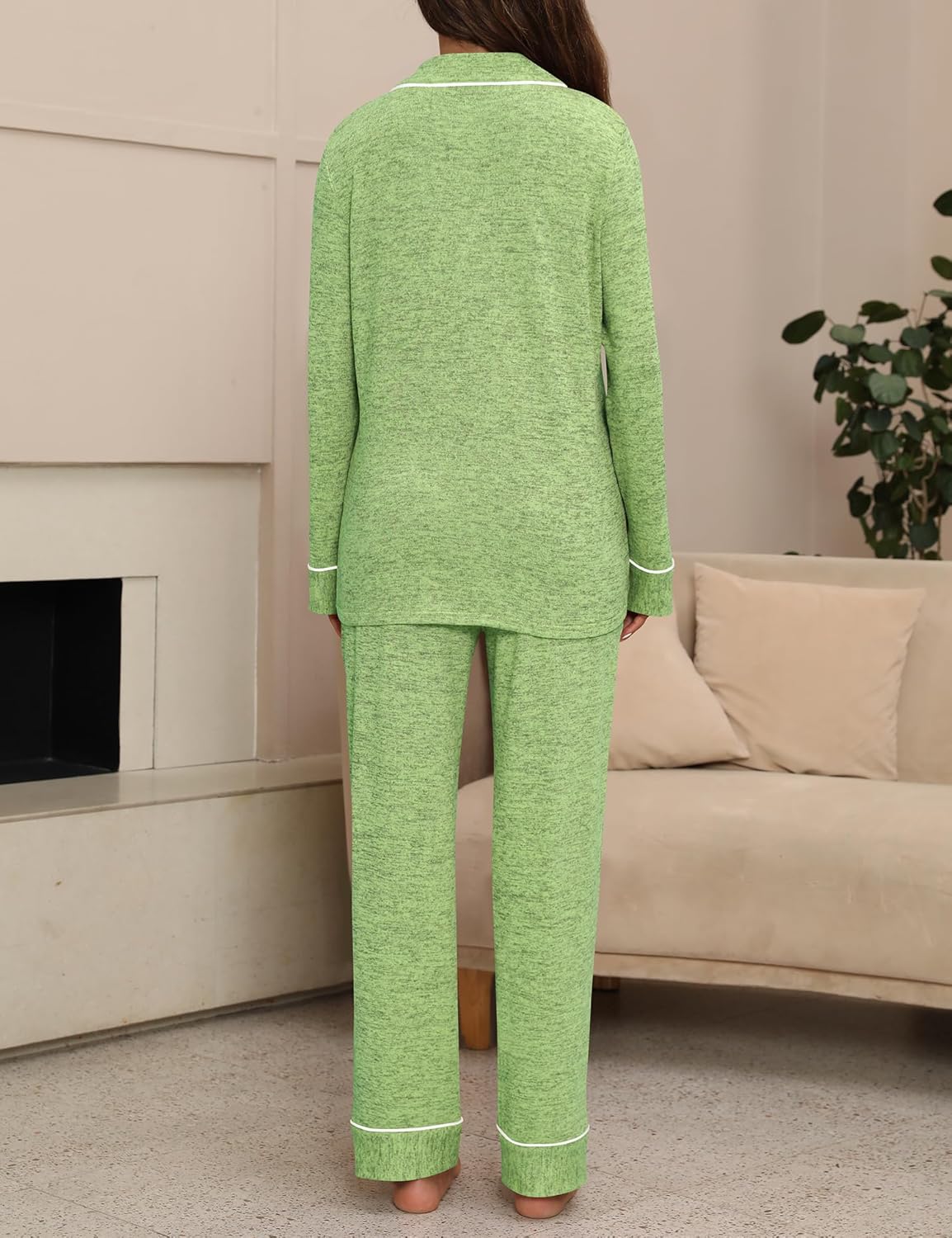 HNG Pajamas for Women Set 2 Piece Pj Set Long Sleeve Button Up Lounge Sets Sleepwear with Pockets XS-XXL - Image 3