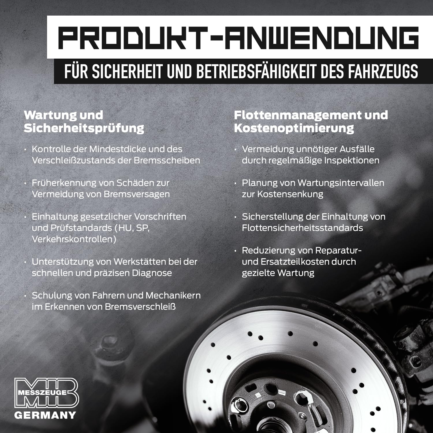 MIB Bremsscheiben-Messschieber | Präzise Bremsscheiben-Prüflehre 50mm | Messwerkzeug für Messlehre | Caliper | Schieblehre Metall | Rostfreier Stahl | Nonius 1/10 mm | Mattverchromter Ablesebereich