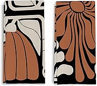 Vista 1 de Black and White Floral Kitchen Towels, Retro 70s Groovy Hand Towels for Bathroom Decor, Modern Minimalist Botanical Dish Tea Towels for Kitchen