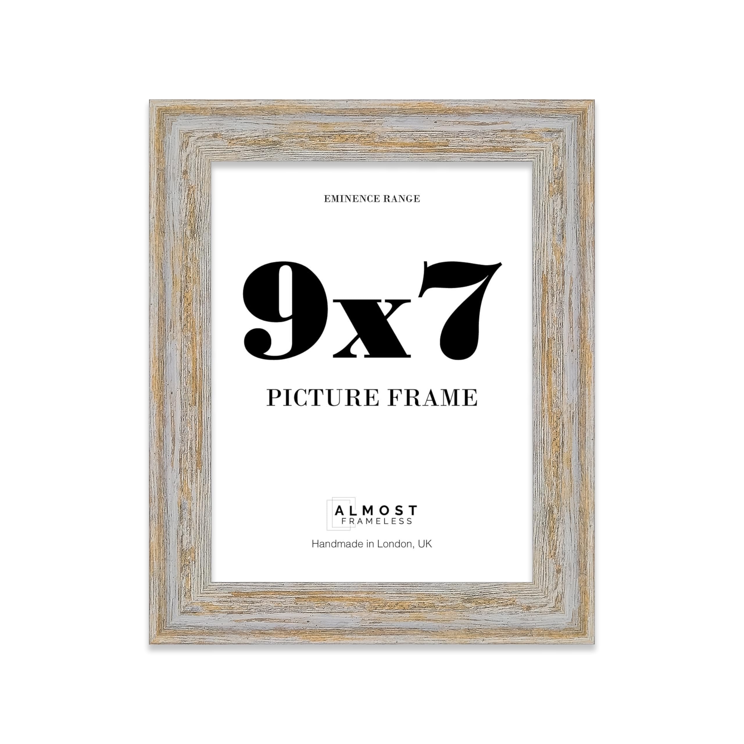 9x7" Walnut Woodgrain Picture Frame - Rustic Wood Industrial Effect Photo Frame for Wall Display, Ideal for Posters, Prints & Home Décor, Wall Hooks and Kickstand, 32mm Edge - 1 Pack