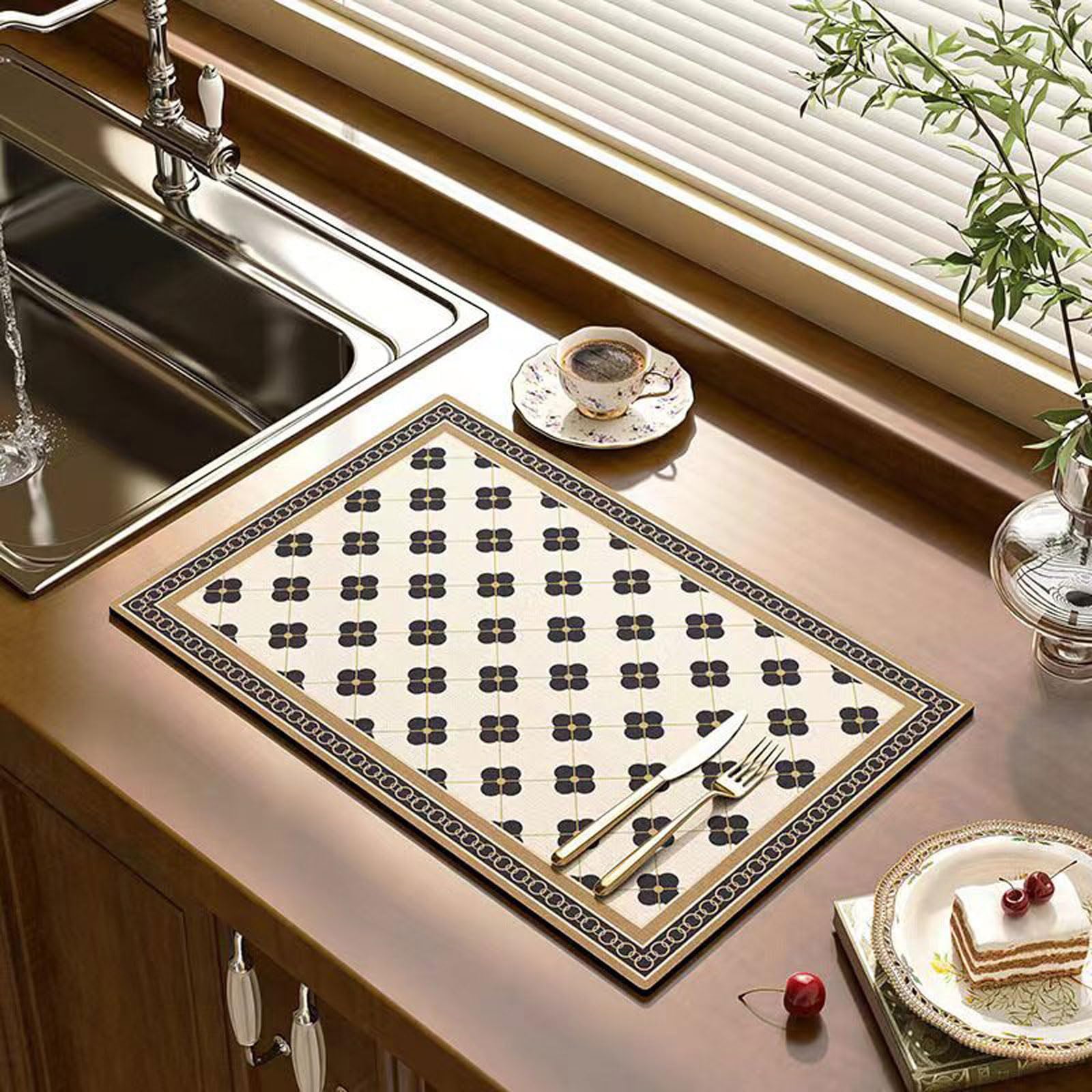 Coffee Maker Mat For Countertop,Absorbent Dish Drying Mat,Heat Resistant Pad,Hide Stain,Anti-Slip Rubber Backed,Coffee Bar Accessories,Fit Coffee Pot Espresso Machine,Table Mat For Kitchen
