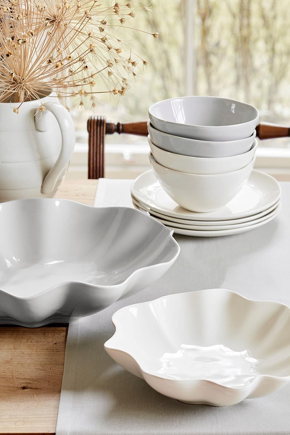 Portmeirion Sophie Conran Arbor Organic Shape Stoneware All Purpose Bowls 6 Inch Set of 4 - Dishwasher & Microwave Safe for Serving Cereal, Soup, Salads