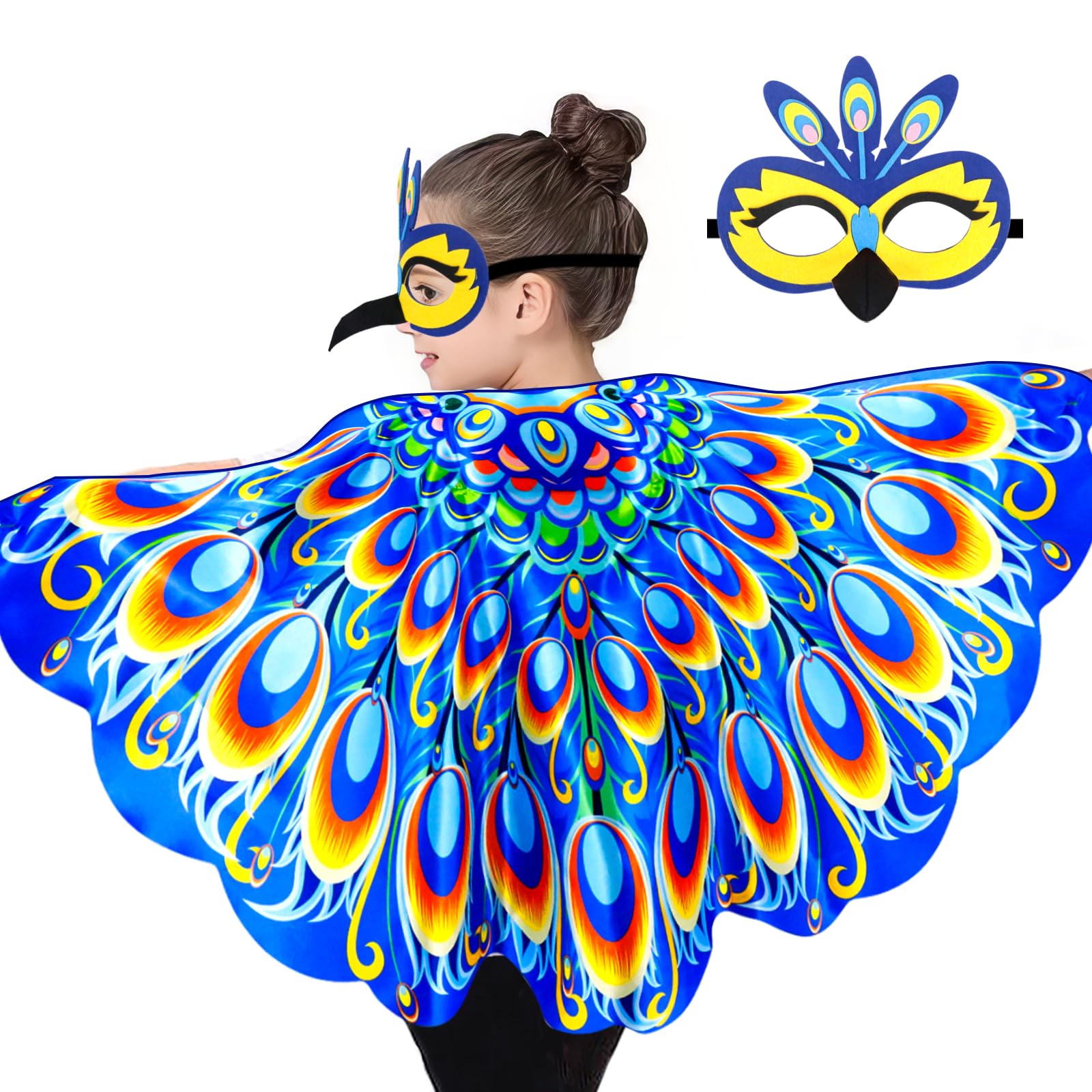 Toddler Peacock-Bird-Wings-Costume for Kids Animal Dress-Up 3D Bird Mask as Christmas Birthday Gifts 3+ Boys Girls