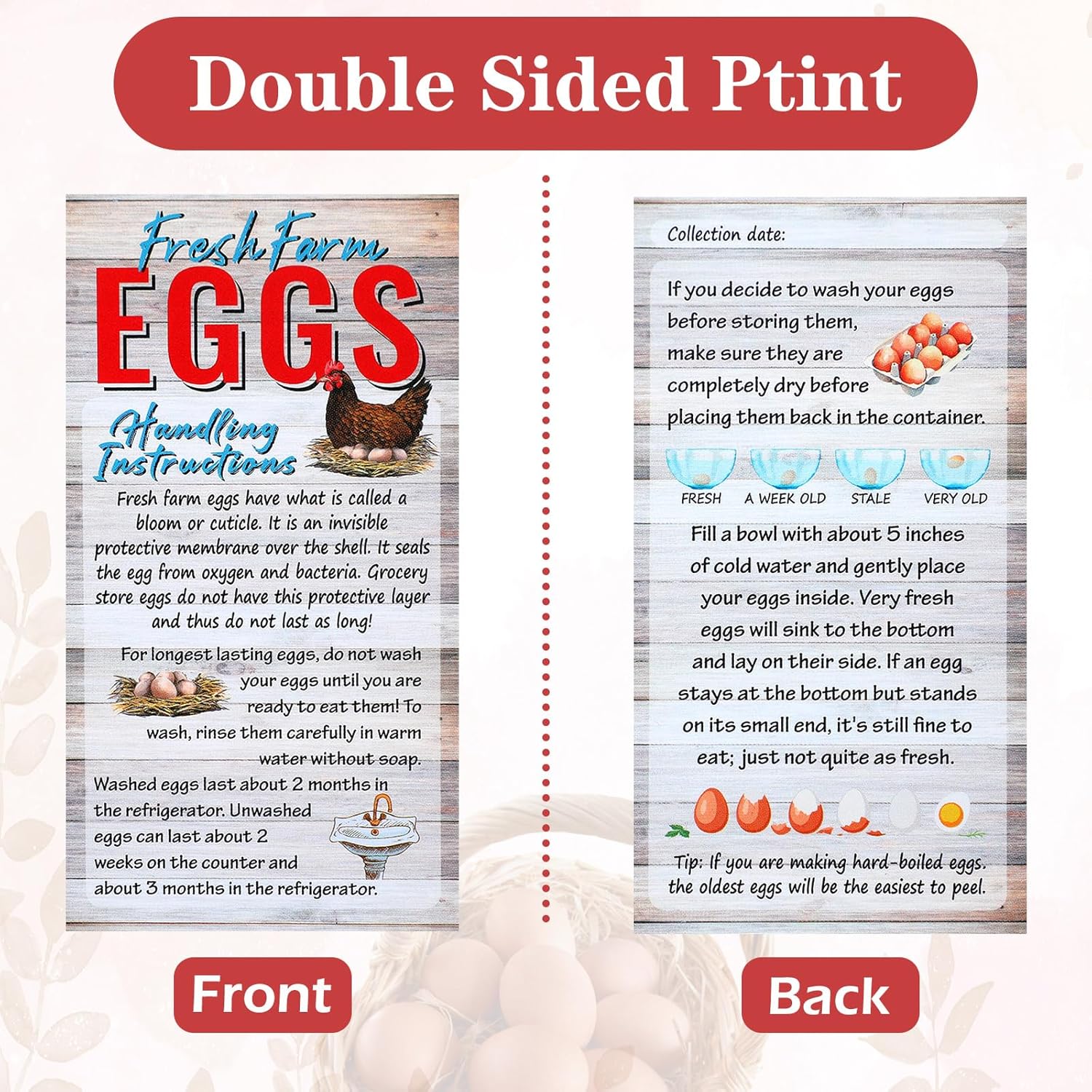 Sintuff 5 Pcs Farm Fresh Eggs for Sale Sign 12 x 16 Inch with Stakes 200 Pcs 2 x 3.5 Inch Fresh Farm Eggs Handling Instructions 200 Farm Fresh Eggs Carton Labels 2 Inch Egg Handling Stickers (Vintage)