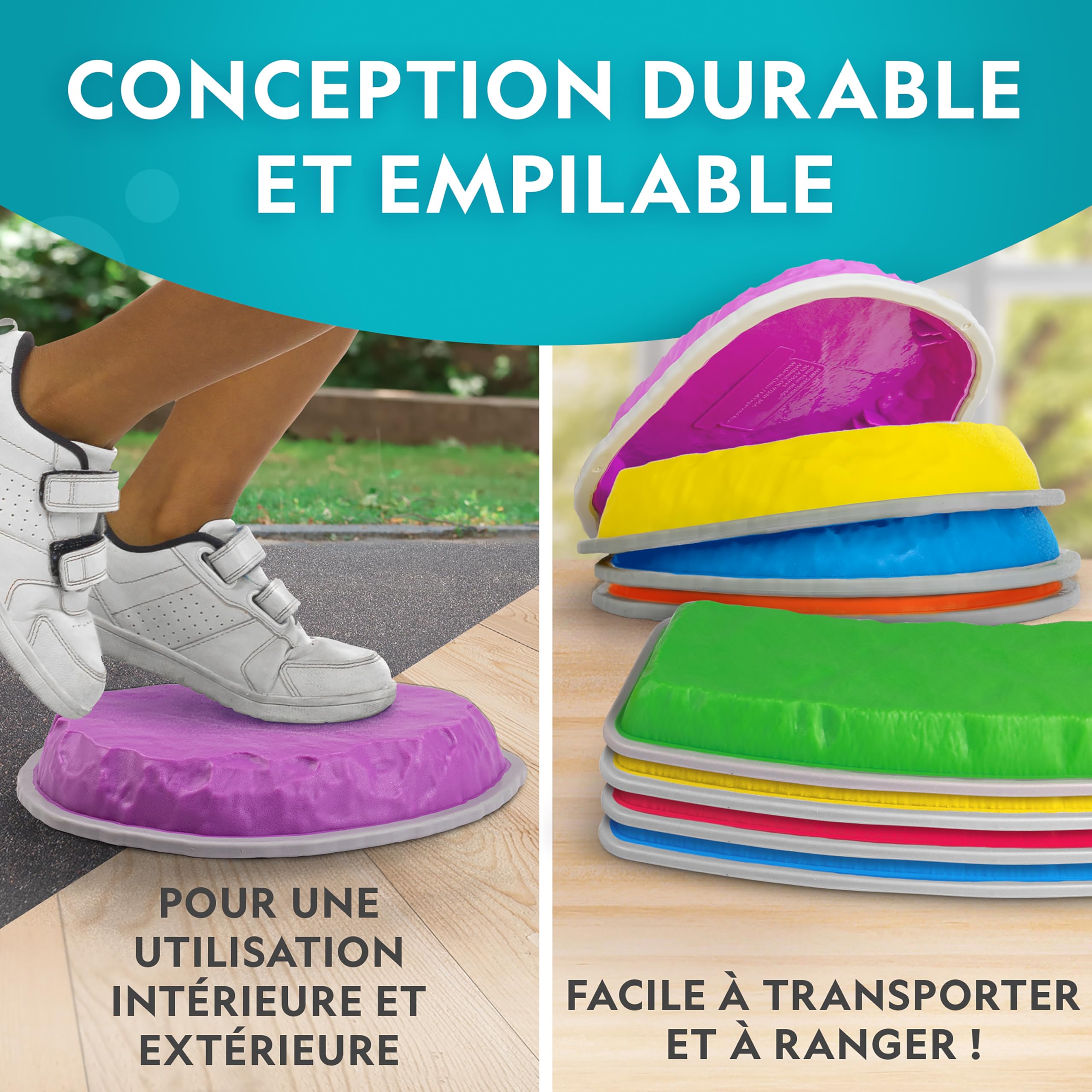 National Geographic Kids Blue Marble Pierres D’Équilibre et Barres D’Équilibre – Set de Parcours d’Obstacles 12 pièces pour Enfants 3+ avec dé en Mousse, Cartes Play & Learn