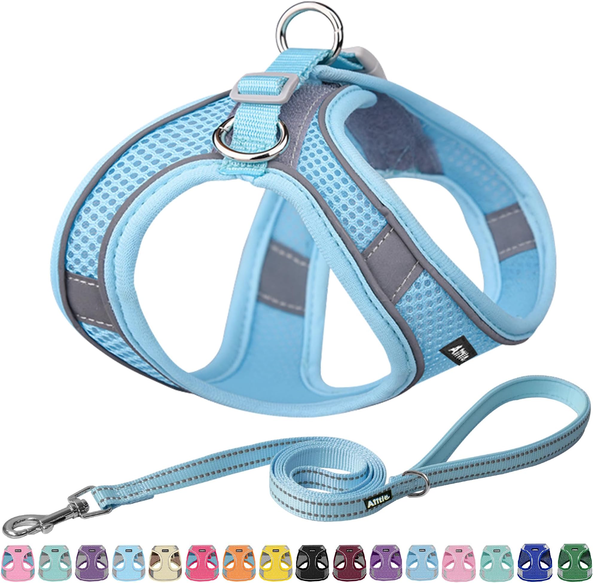 AIITLE No Pull Dog Harness and Leash Set, Step in Adjustable Dog Harness with Padded Vest for All Weather, Dog Leash with Soft Padded Handle, Easy to Put on Small and Medium Dogs Pure Blue S