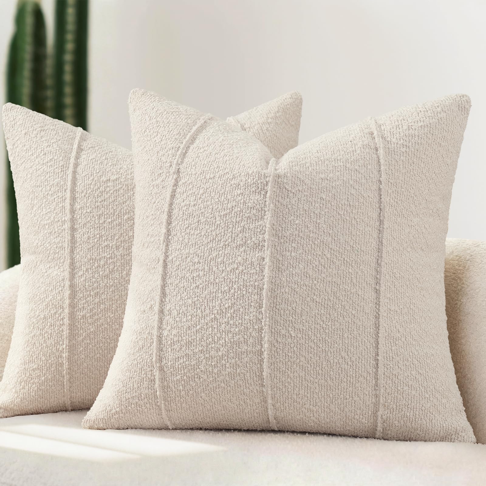 YCOLL Bouclé Kissenbezug 2er Set, Weiche Struktur Kissenbezüge mit Streifen, Moderne Kuschelige Dekokissen für Sofa, Couch & Bett, Kissenhüllen für Wohnzimmer