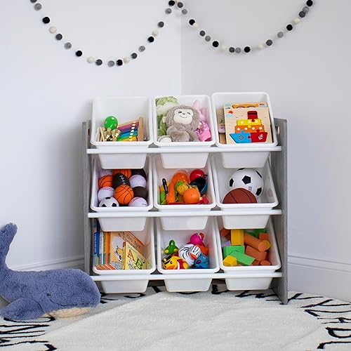 Miniatura 10 de Humble Crew Organizador de almacenamiento de juguetes de 9 contenedores con panel lateral de pizarra, color pastelblanco