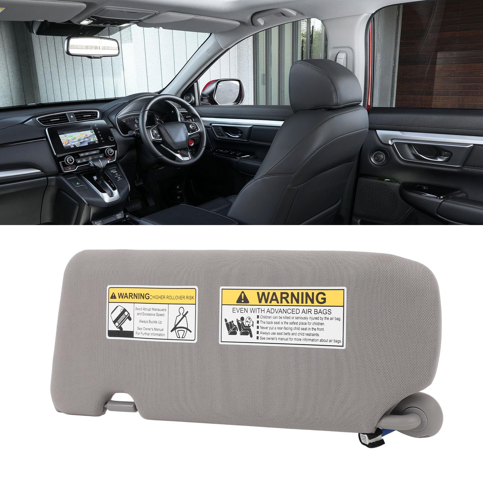Replacement Sun Visor With Mirror For Honda CR-V 2017-2022 - Right Side Gray ABS Faux Leather - View #5