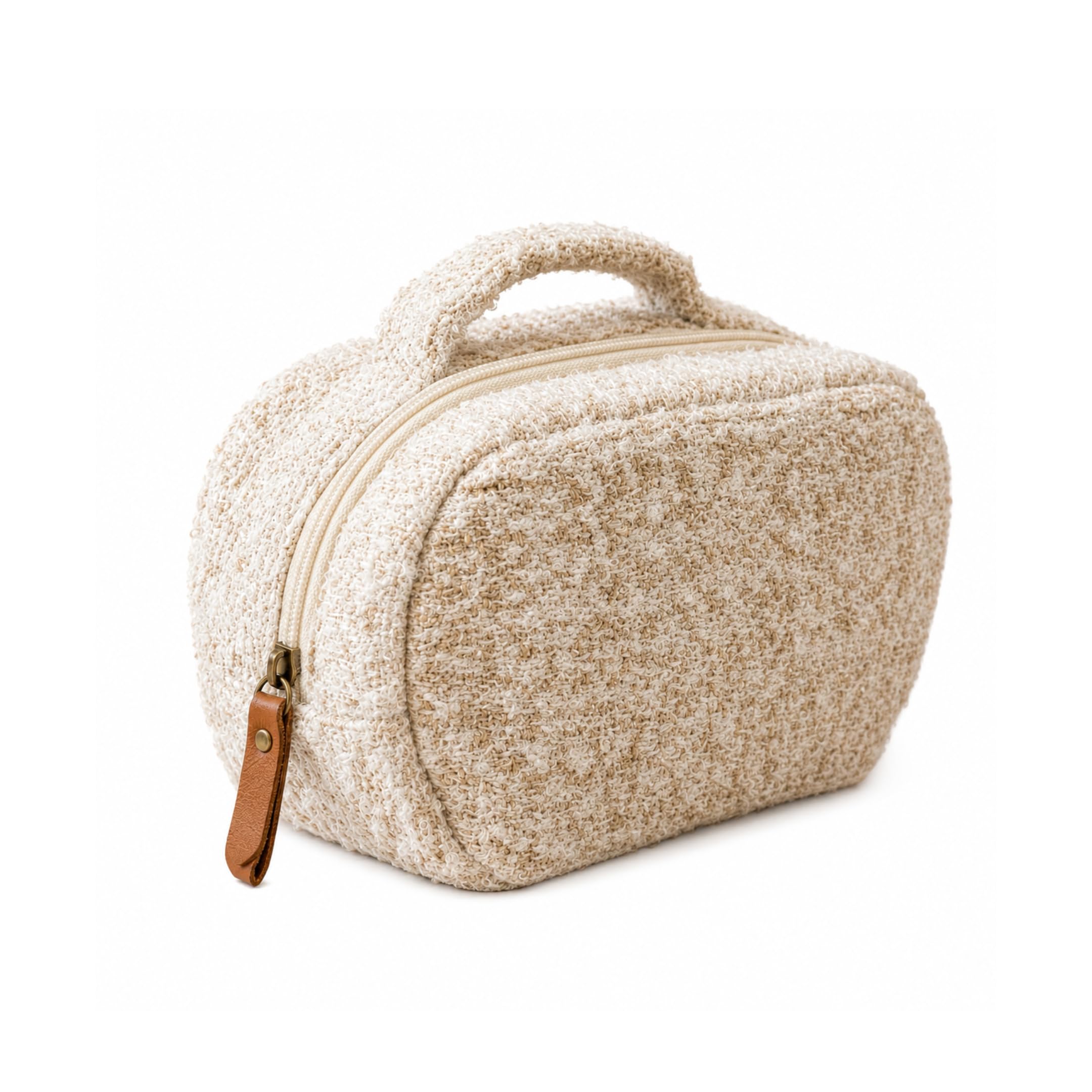Kafka Bounty Fabric Vanity Pouch for Women with Handle | Structured Makeup Organizer Bag | Travel Toiletry Case with Wide Opening Zipper | Spacious Cosmetic Storage Pouch (Beige)-image-6