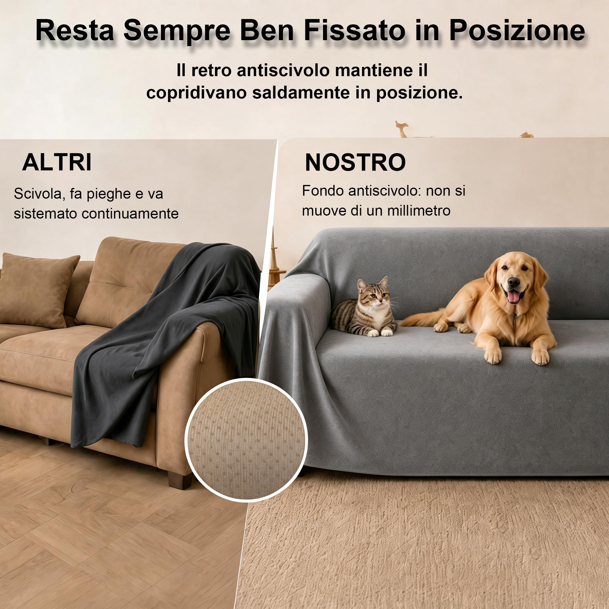 Loiion Copridivano Antigraffio Gatto 3 Posti, Ultra Morbido & Confortevole - Telo Antigraffio Gatto Divano per Proteggi Divano Gatti Graffi, Copri Divano Impermeabile per Animali, Grigio, 380x180cm