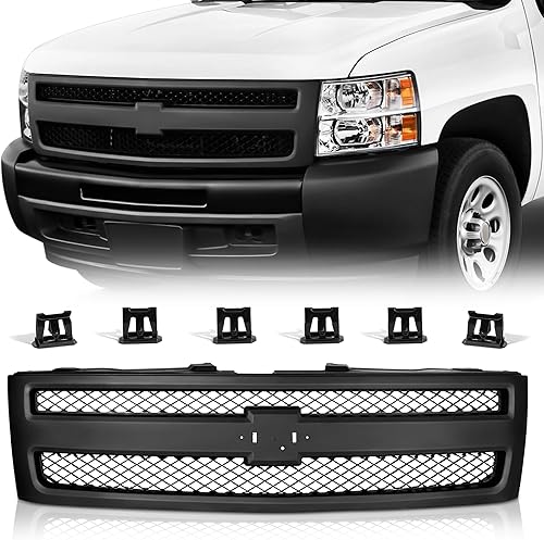 Rejilla delantera compatible con Silverado 07 08 09 2009 2010 2011 2012 2013 Silverado 07 08 09 10 11 12 13 Chevrolet Silverado 1500 malla negra mate