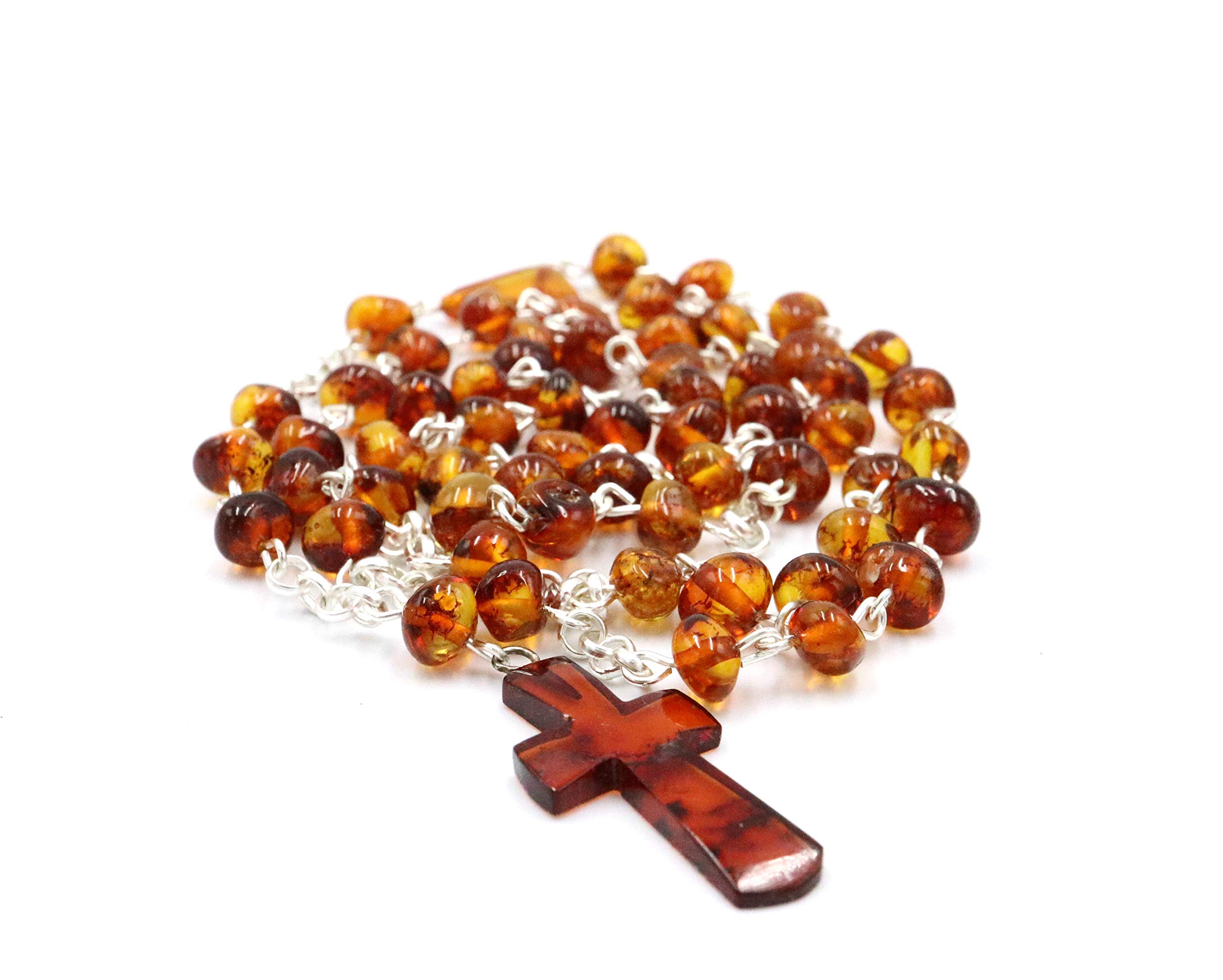Rosario ámbar color coñac | Cuentas de oración hechas a mano únicas | Ámbar báltico certificado | Viene en caja de regalo | Joyas de ámbar, Plata Ámbar Plata, Ámbar