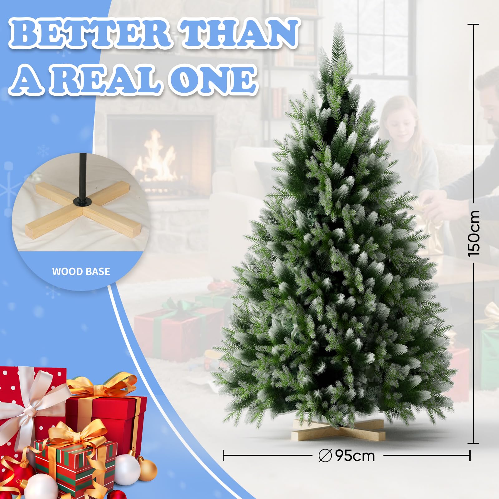 Sapin De Noël Artificiel 180 Cm Avec Neige Et Pommes De Pin - 550 Branches, Support Métallique, Intérieur/extérieur