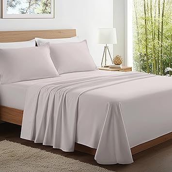 Kickoff Viscose Bamboo Sheets Twin Size 3-pc 100% Organic Bamboo Viscose Bed Cooling Sheets Twin Size Set Cool Bedding for hot Sleepers Sheet, Flat, Fitted, Pillowcase (Dove Grey, T)