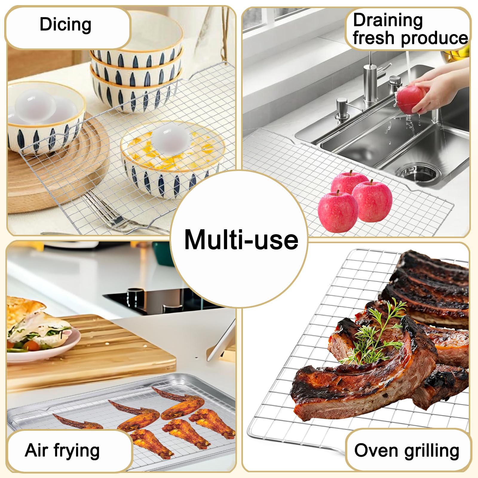 Griglia di raffreddamento per cucinare e cuocere – 20,3 x 28,9 cm, set di 2 griglie in acciaio inox, adatte al forno