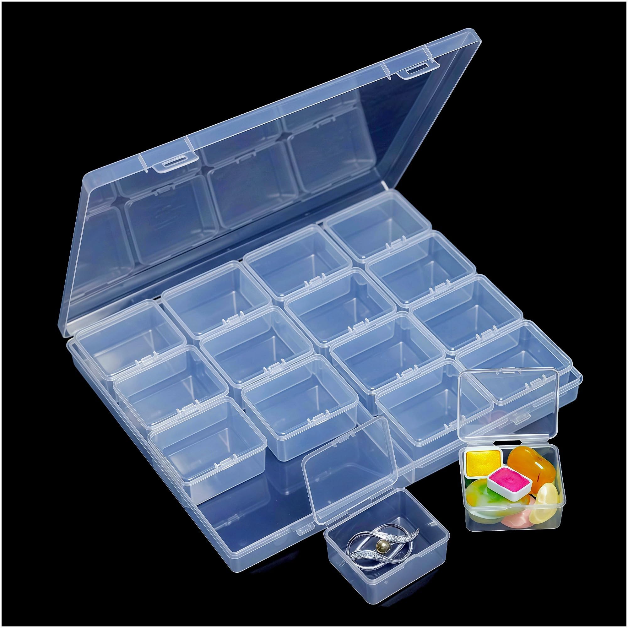 LJY 1 Set Bead Storage Box with Outer Case 21 x 17.5 x 2.7 cm – Clear Small Plastic Containers with Lids for Diamond Art Accessories, Crafts and Hardware Sorting
