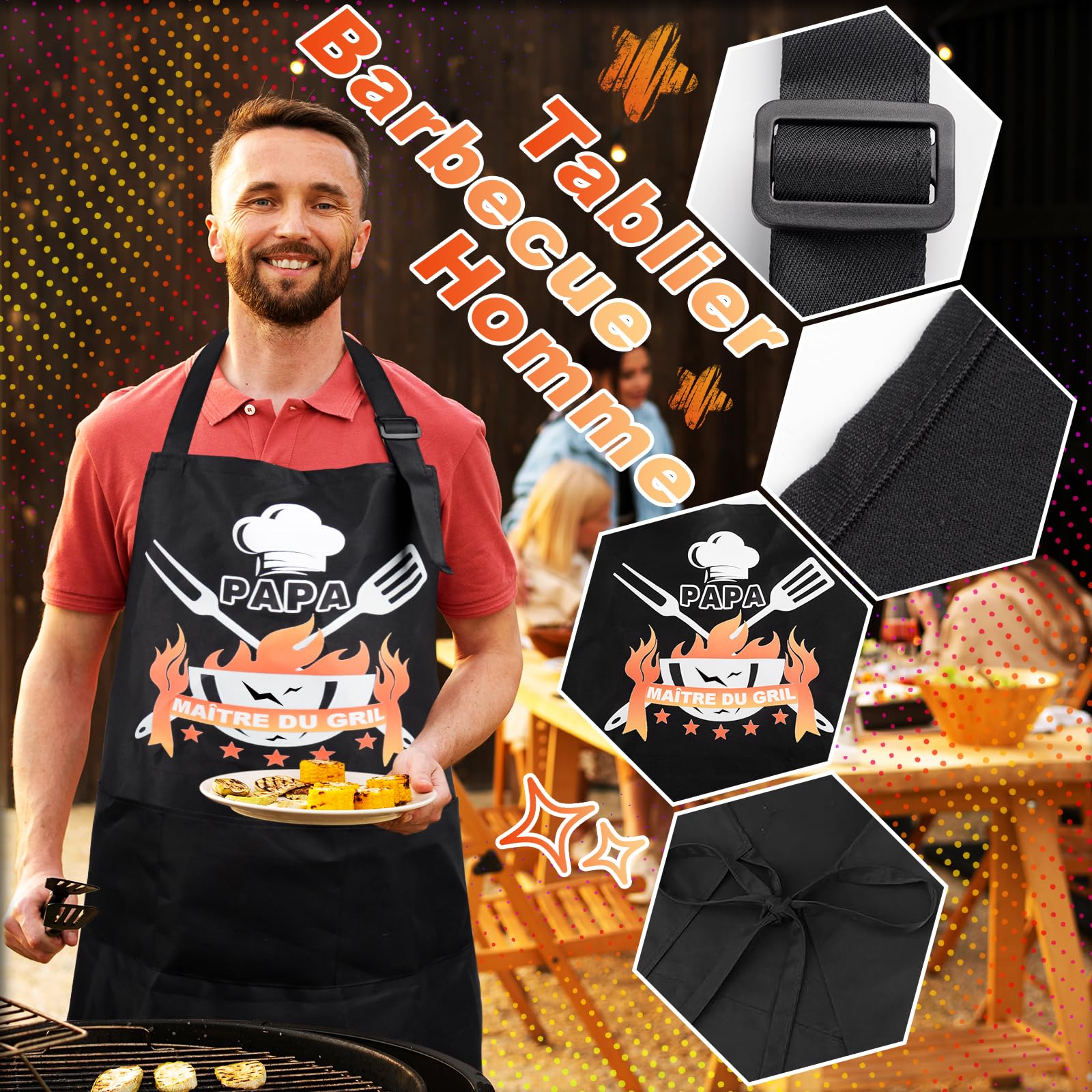 Tablier Barbecue Homme Cadeau Fete Des Peres Tablier Cuisine Homme Humour Cadeau Anniversaire tablier Papa Barbecue Chef Humoristique Accessoire Avec 3 Poches Pour BBQ Fête Noël