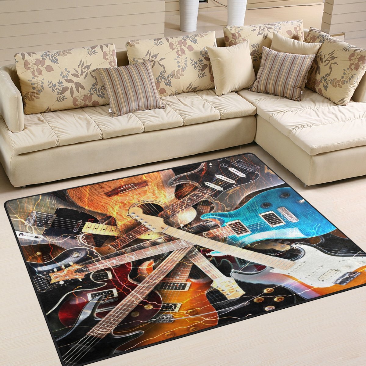Use7 Multicolor Magic Electric Guitar Music Area Rug Rugs For Living Room Bedroom 203Cm X 147.3Cm(7 X 5 Feet)