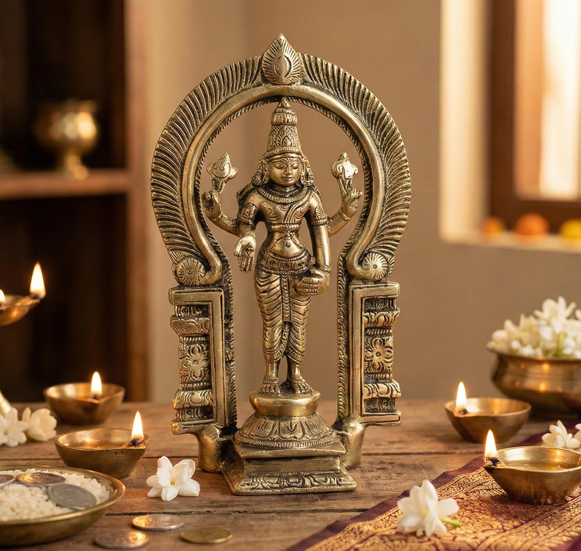 ESPLANADE Brass Balaji Narayana Moorti Murti Idol Statue Praying Idol for Pooja, Vishnu Narayan - Home Decor (7" inches Height)