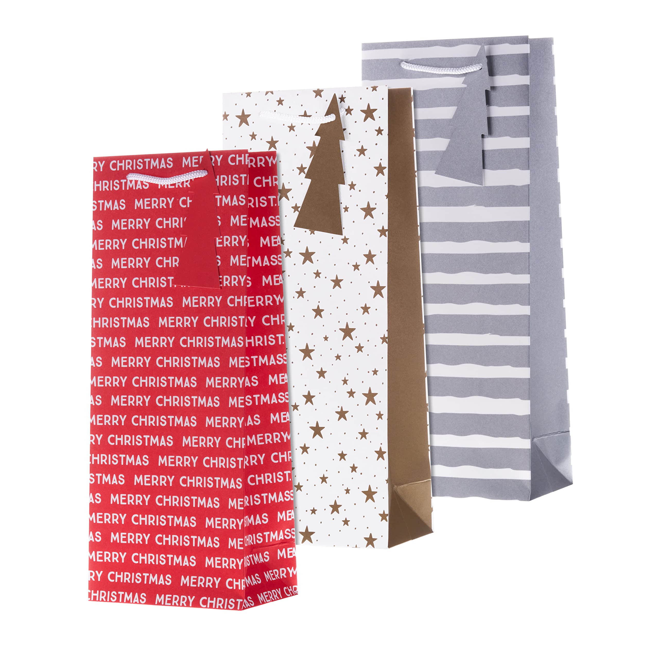Hallmark Christmas Bottle Bag, Pack of 3, Red, Silver and Gold