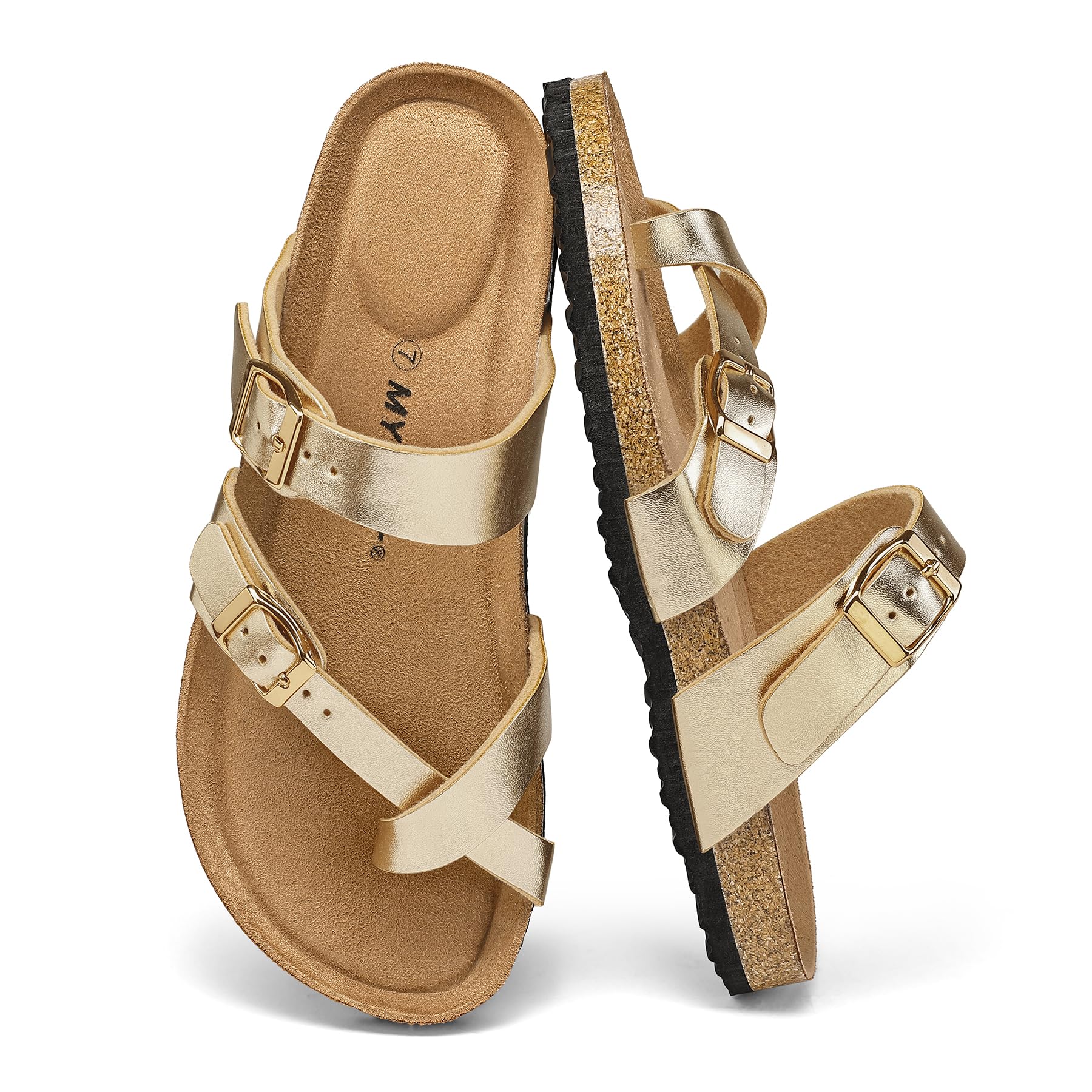 mysoft Sandalias de corcho para mujer, con doble hebilla ajustable, sin cordones, para caminar, verano