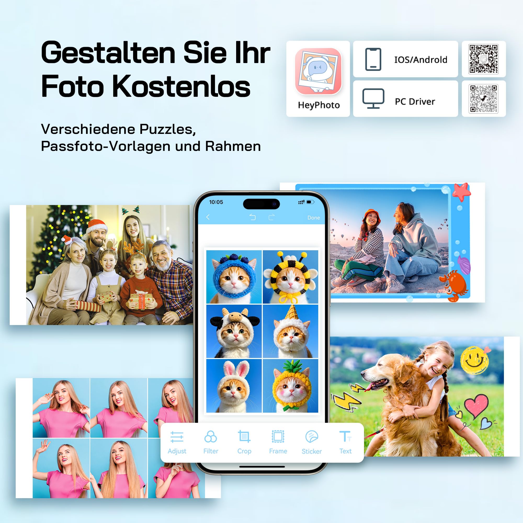 WOLFANG Fotodrucker, Sofortbilddrucker mit 54 Blatt (4 x 6 Zoll), unterstützt WLAN-Verbindung, kreative Fotobearbeitungs-Apps, für iOS/Android-Smartphone