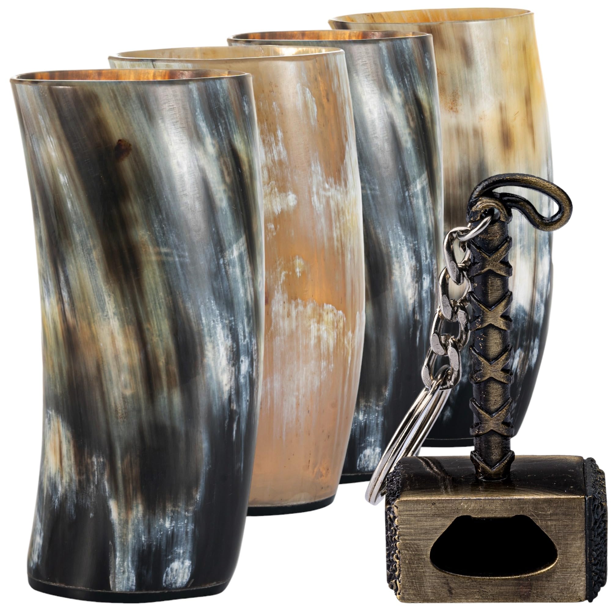 Sponsored Ad – FENRIR Viking Drinking Horn Mugs Set of 4, Natural Ox Horn Goblet Glasses | 12-13 oz Cool Unique Tumbler, Beer Gift for Men and Women