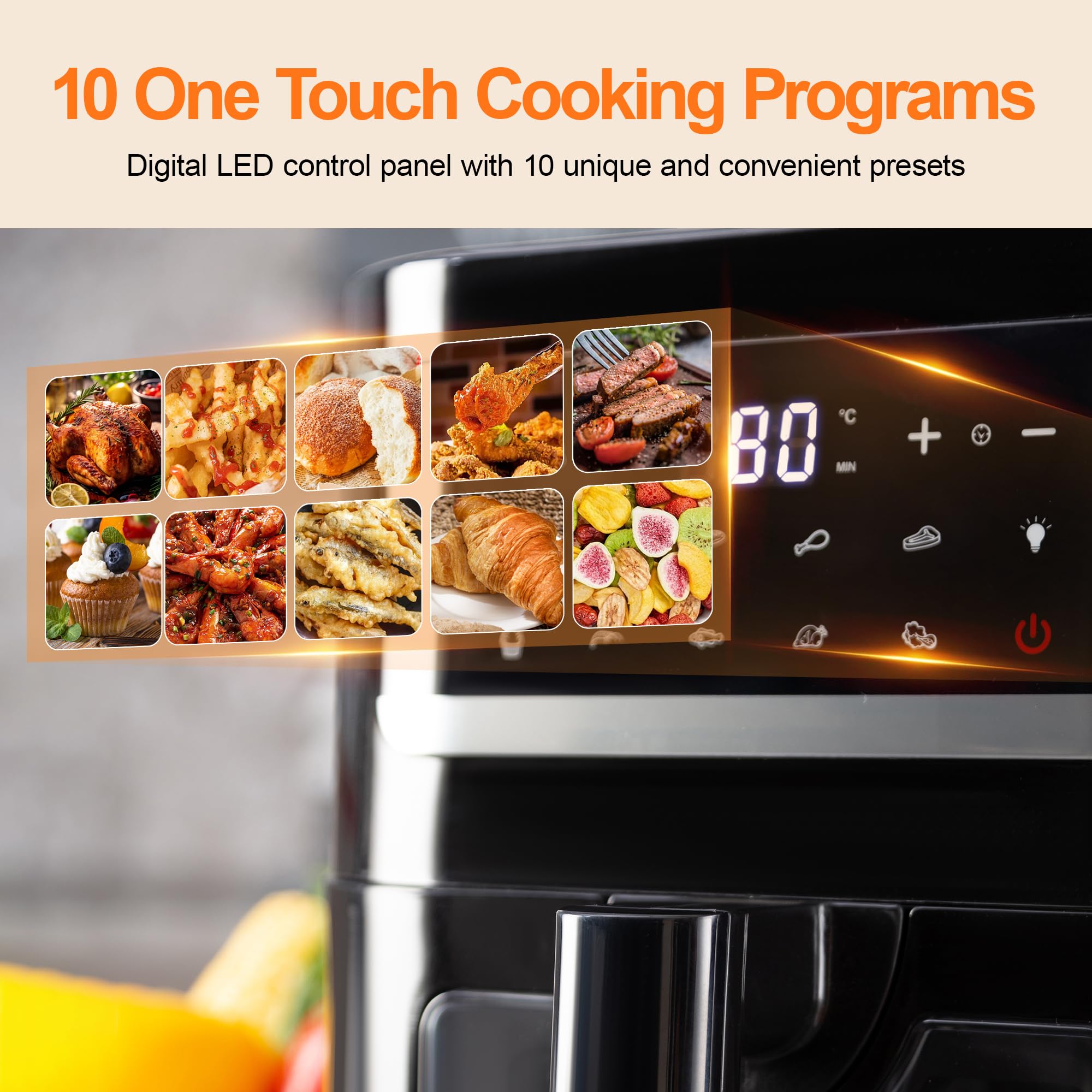 Air Fryer Avec Fenêtre Visible, Emphsism Friteuse Sans Huile 7L Avec 10 Fonctions 1800W, Friteuse à Air Chaud, Friteuse Electrique avec LED Écran Tactile