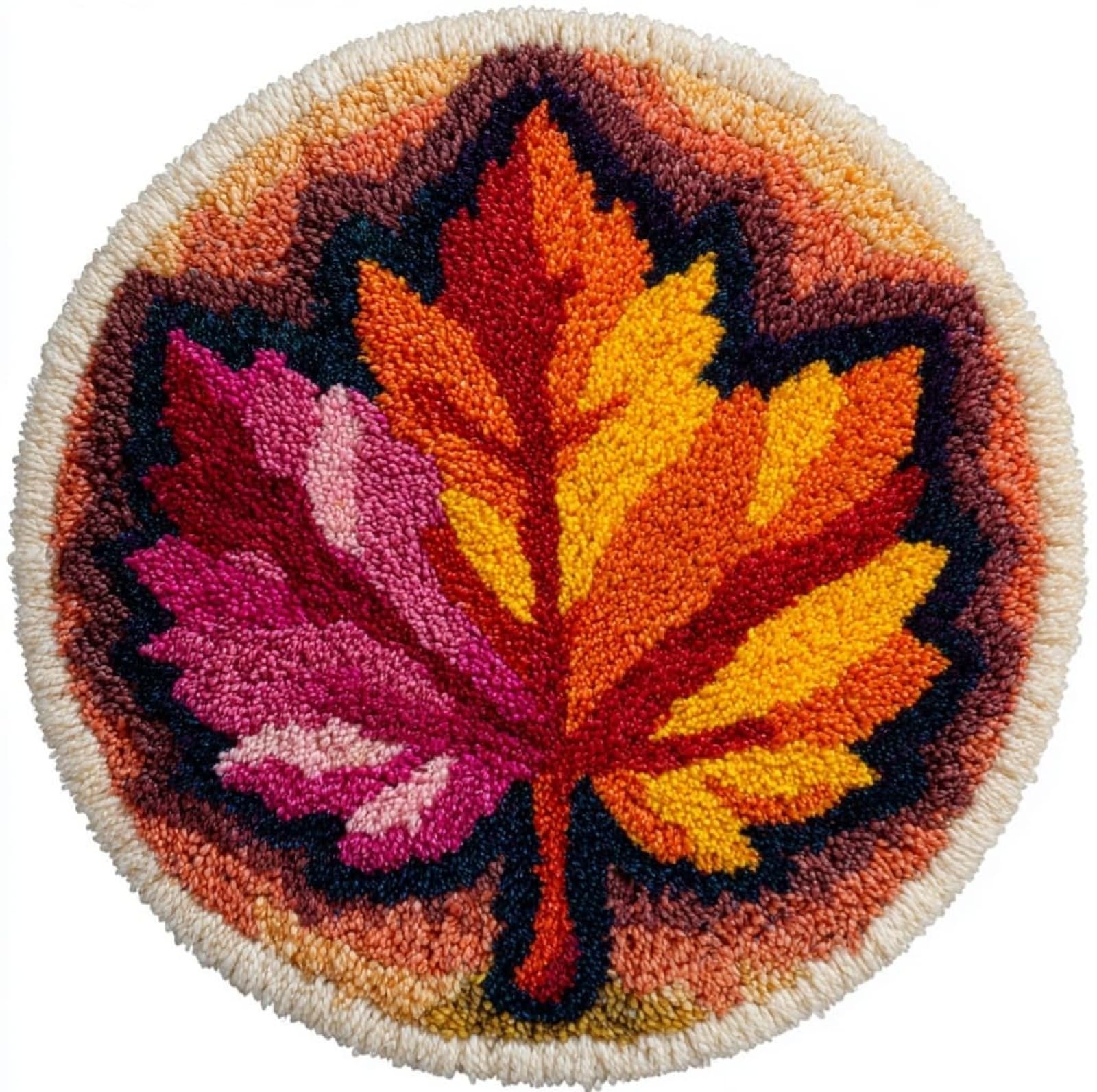 WallustrioaW DIY Latch Hook Rug Making Kit for Adults Kids,Maple Leaves,Handmade Rug Crochet Yarns DIY Door Mat Kits for Home Decor Festival Gift,50x50cm