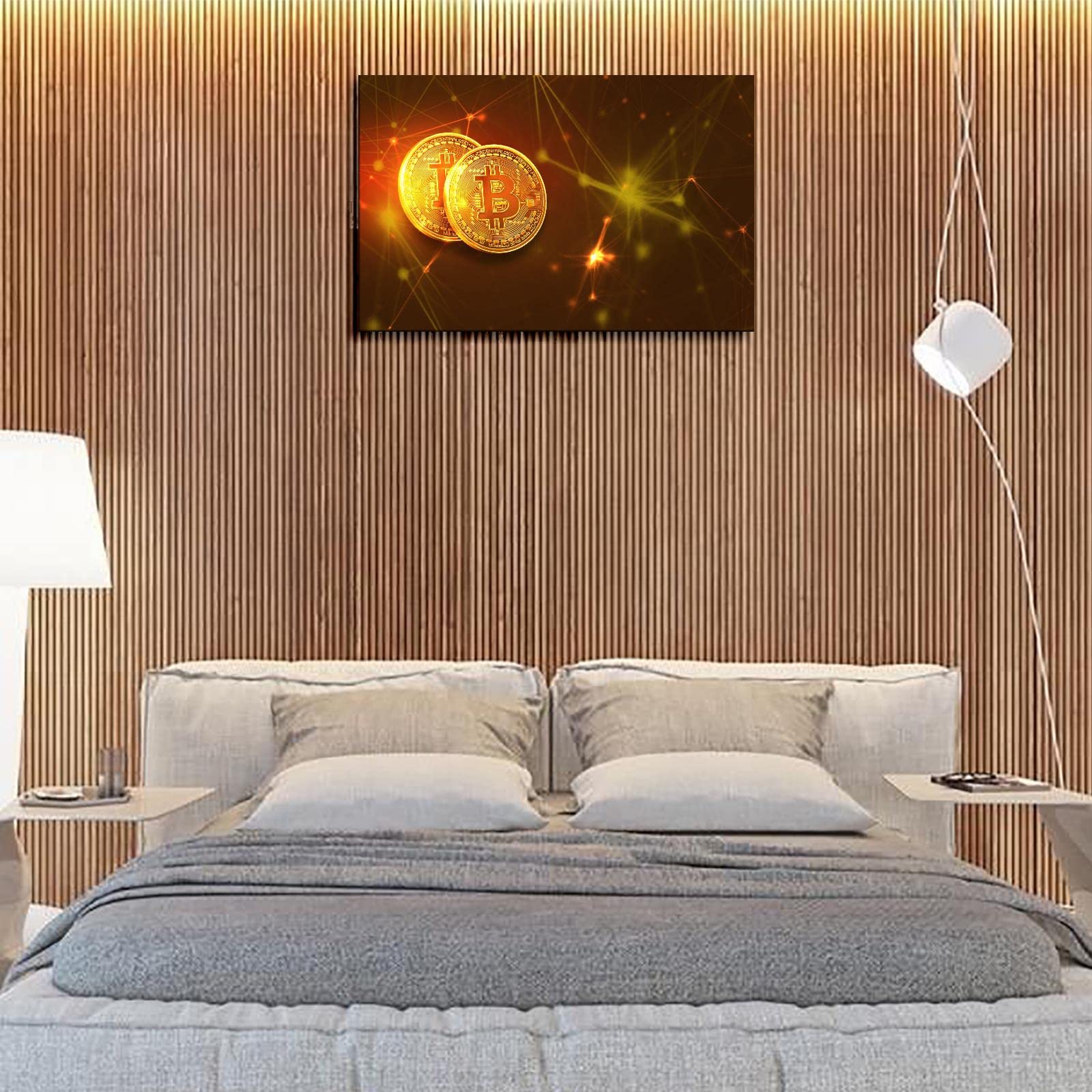 Amazon｜ビットコイン ブロックチェーン 暗号通貨 両替 ポスター キャンバスプリント 家庭用ウォールアート 1パネル装飾 フレーム付き  30.48cm x 20.32cm｜ウォールステッカー オンライン通販