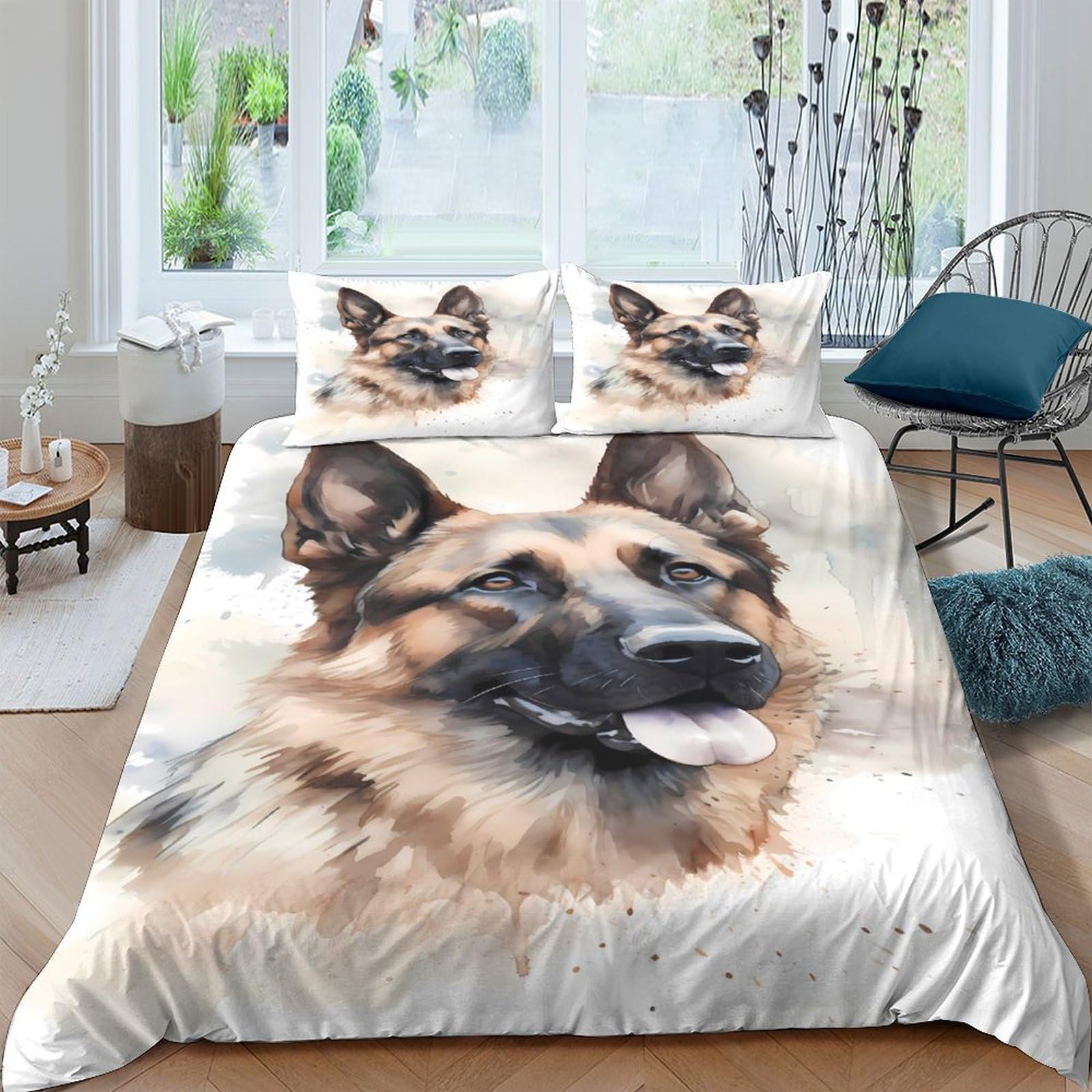 Ctjqhvkz Style-4 3D Printed German Shepherd Dog Fitted Sheet Microfiber Soft Non-Slip Bed Sheet For Bedroom Guest Room Decor Single（135X200cm）