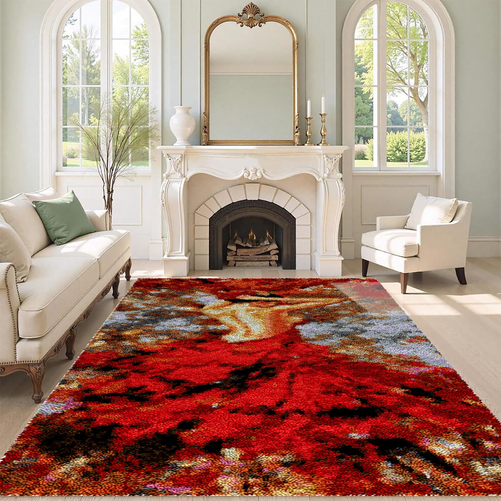 QUIYAEZY Large Latch Hook Kits for Adults, Latch Hook Rug Kits 61x87 cm Tapestry Kits Rug for Beginners, Pre-Printed Pattern Embroidery Carpet Home Decoration, Rug Making Kit for Beginners