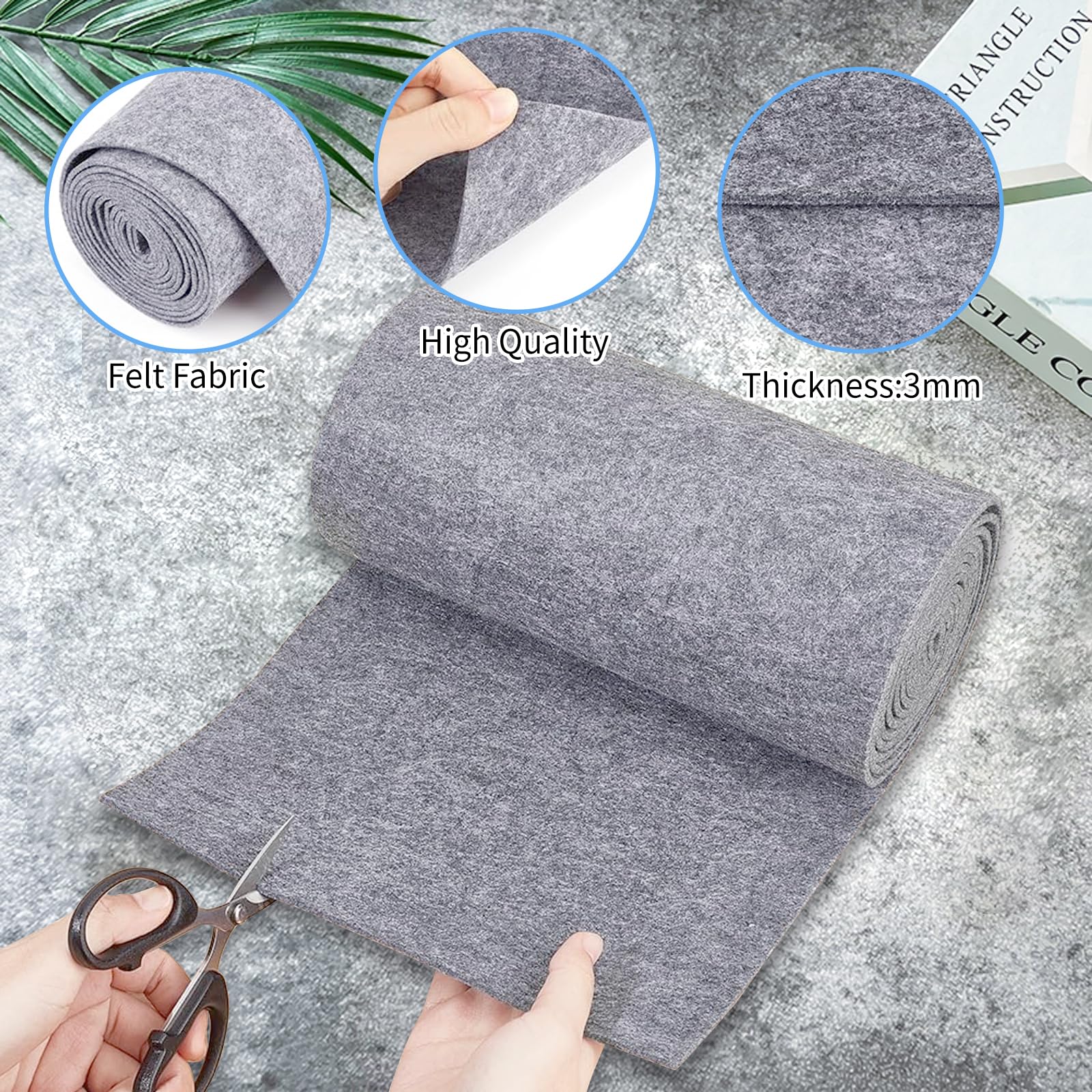 Pack De 2 Rollos De Fieltro Por Metros - Grosor 3 Mm, 40 Cm De Ancho X 3 M De Largo Cada Uno, Color Negro, Para Manualidades Y Decoración