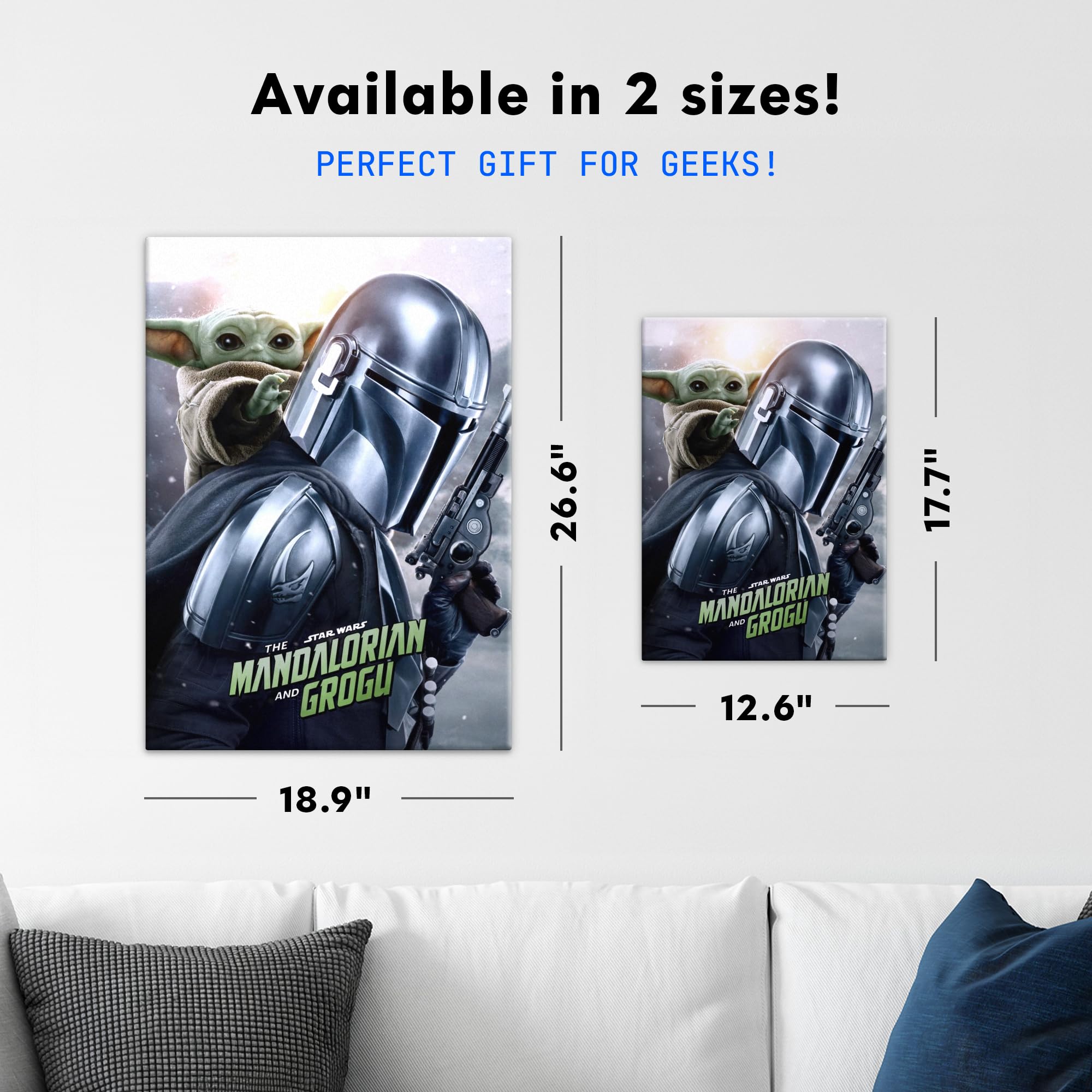 Displate Metall poster Star Wars The Mandalorian and Grogu Größe M | Bilder Wanddeko Wohnzimmer & Schlafzimmer Wandbilder, Geschenk. Wandkunst mit Magnet-Befestigung, ohne Bohren.